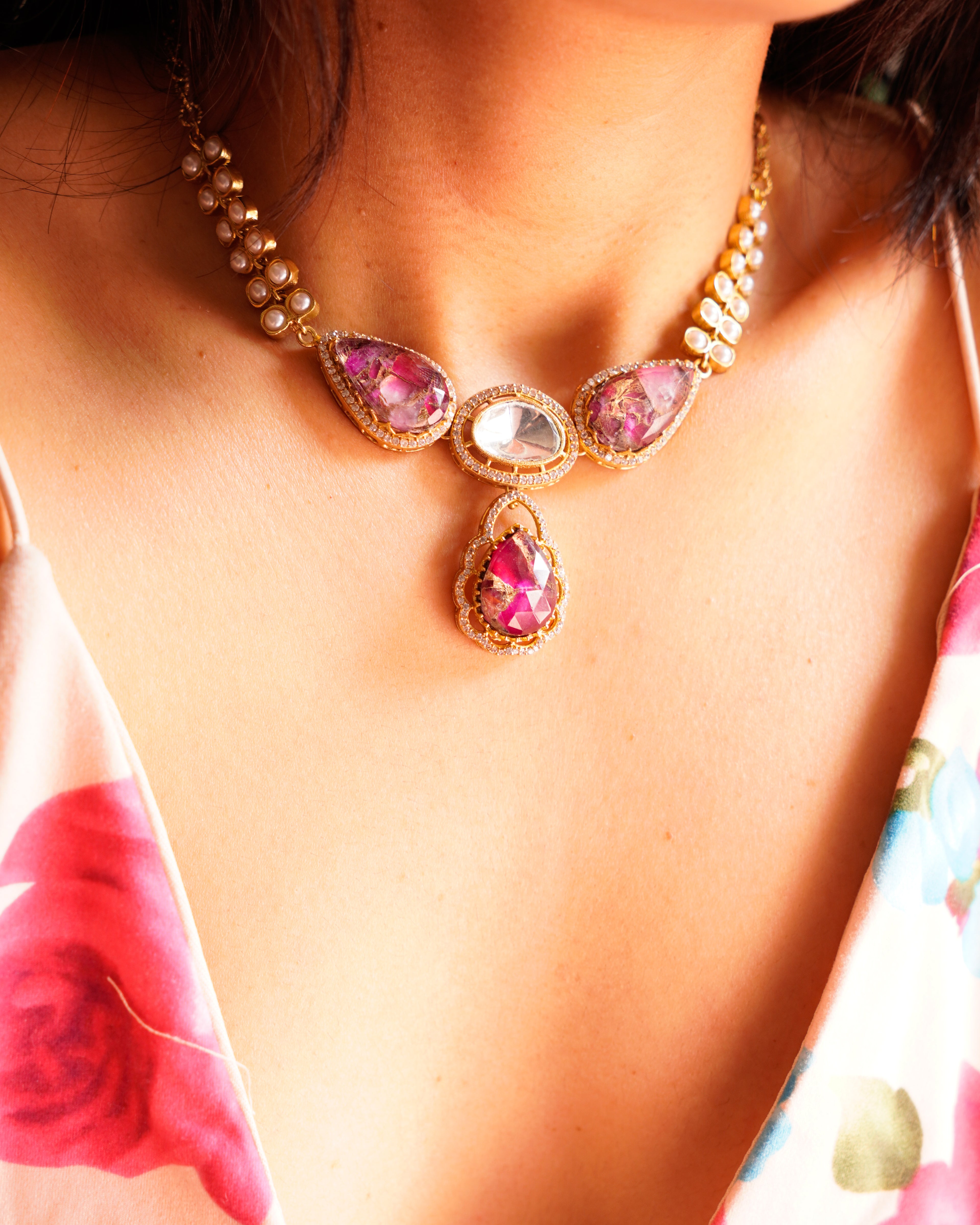 ZIKHIN-Elegant Pearl Necklace & Earring Set in four dazzling colours