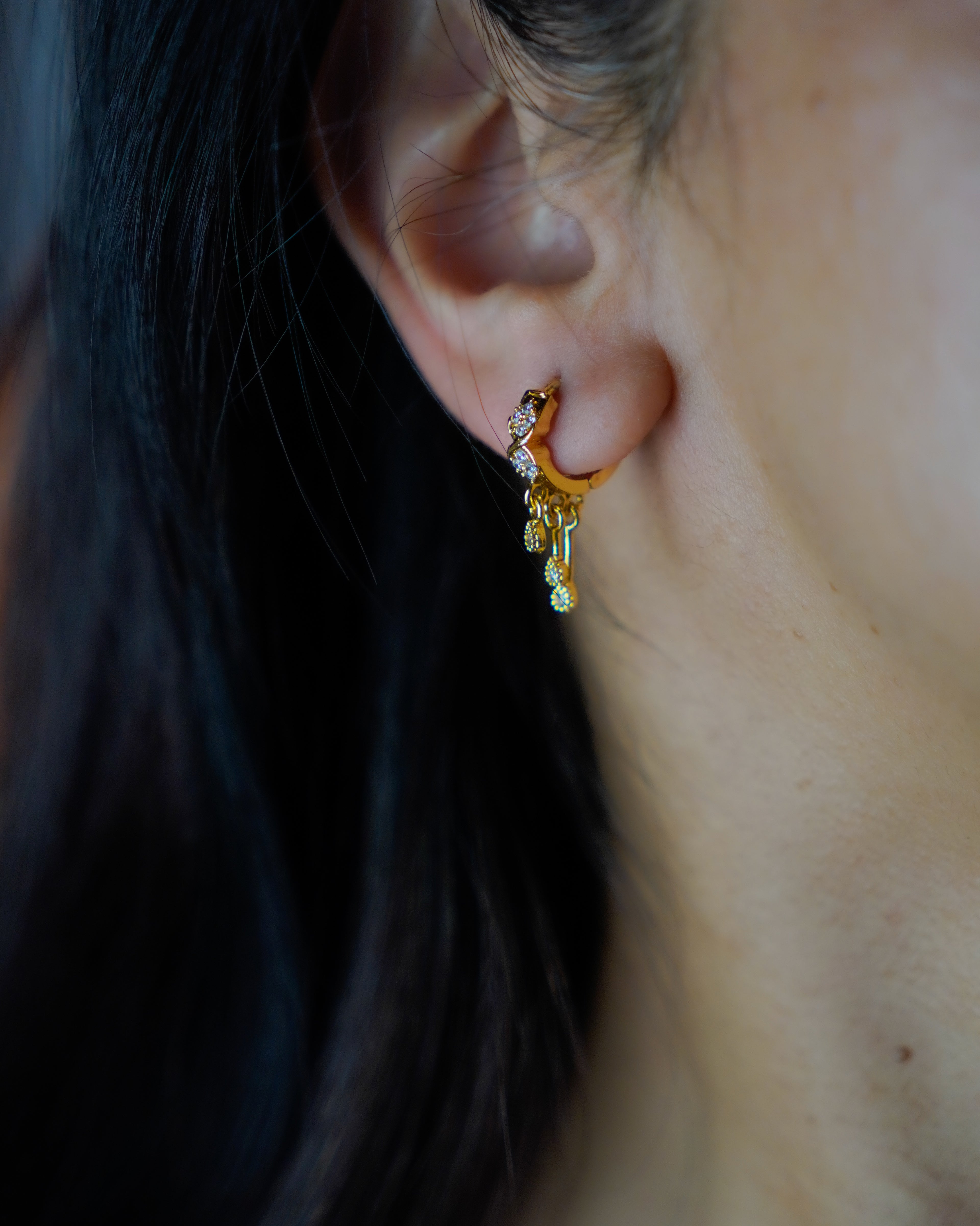 FLORA- Gold Dangle Hoop Earrings with Zircon Drops | Multi-Wear Hoop & Ear Cuff Style
