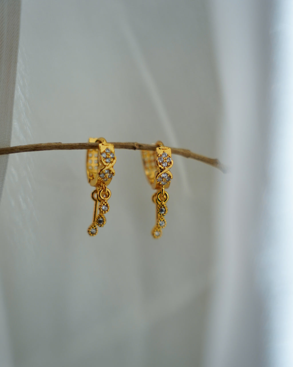 FLORA- Gold Dangle Hoop Earrings with Zircon Drops | Multi-Wear Hoop & Ear Cuff Style