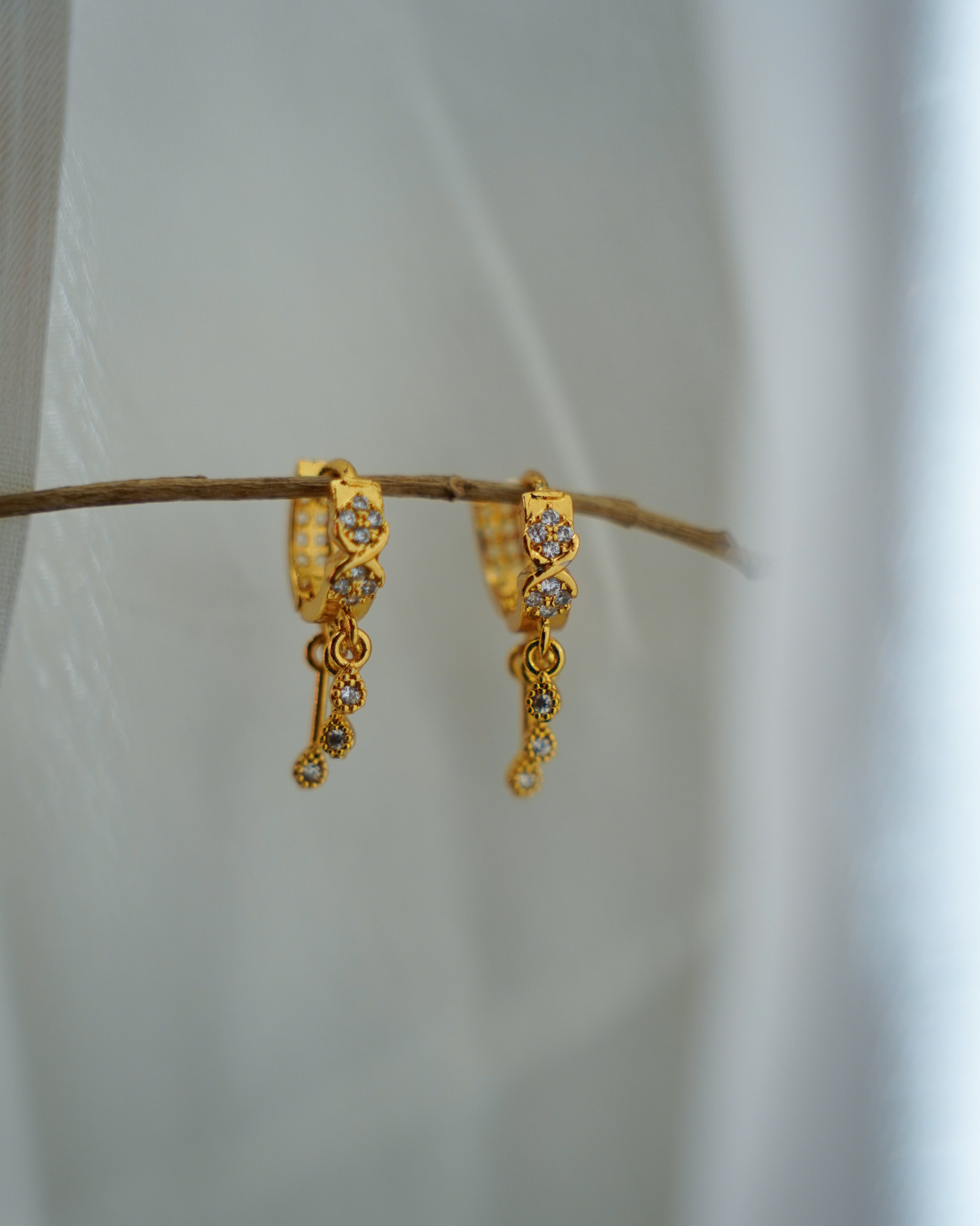 FLORA- Gold Dangle Hoop Earrings with Zircon Drops | Multi-Wear Hoop & Ear Cuff Style