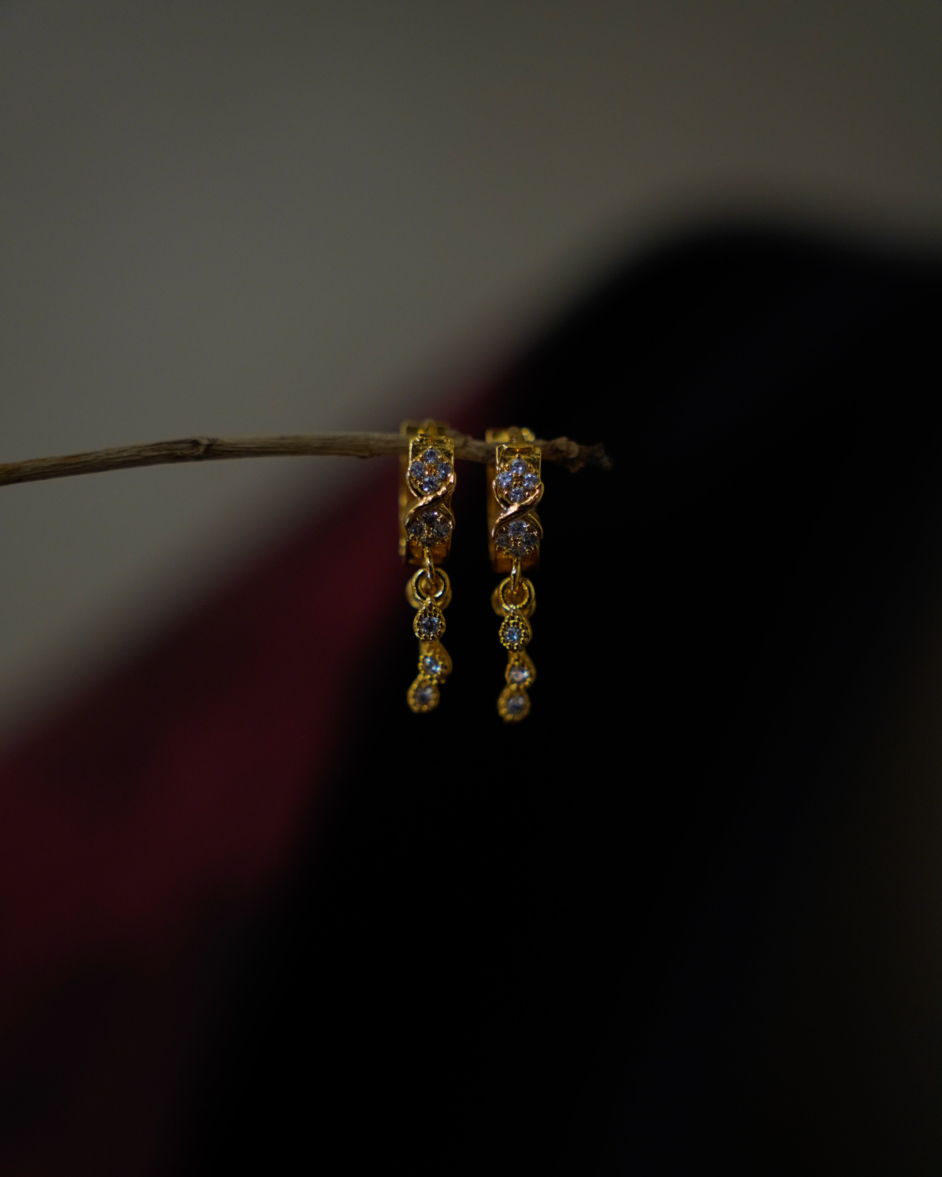 FLORA- Gold Dangle Hoop Earrings with Zircon Drops | Multi-Wear Hoop & Ear Cuff Style