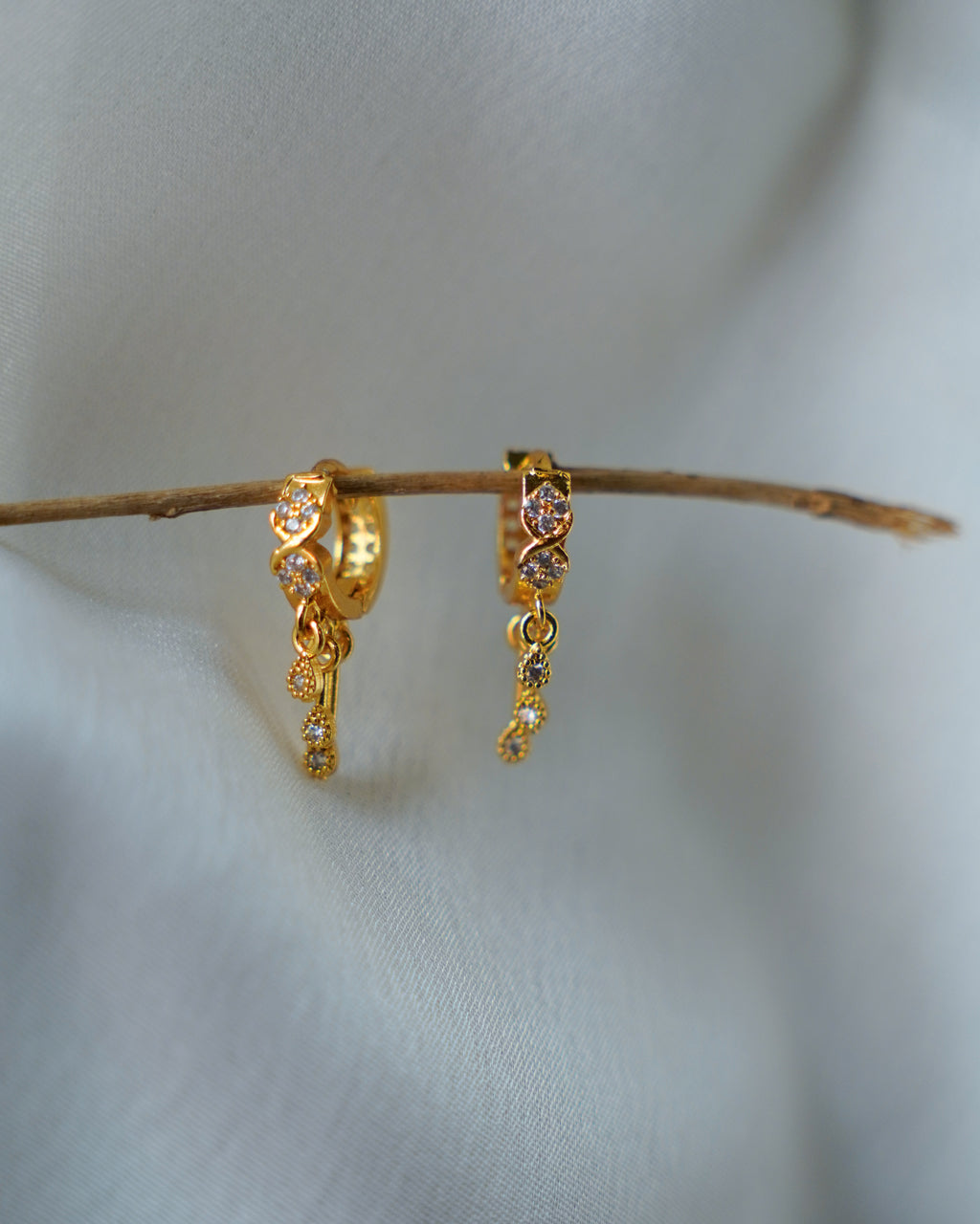 FLORA- Gold Dangle Hoop Earrings with Zircon Drops | Multi-Wear Hoop & Ear Cuff Style