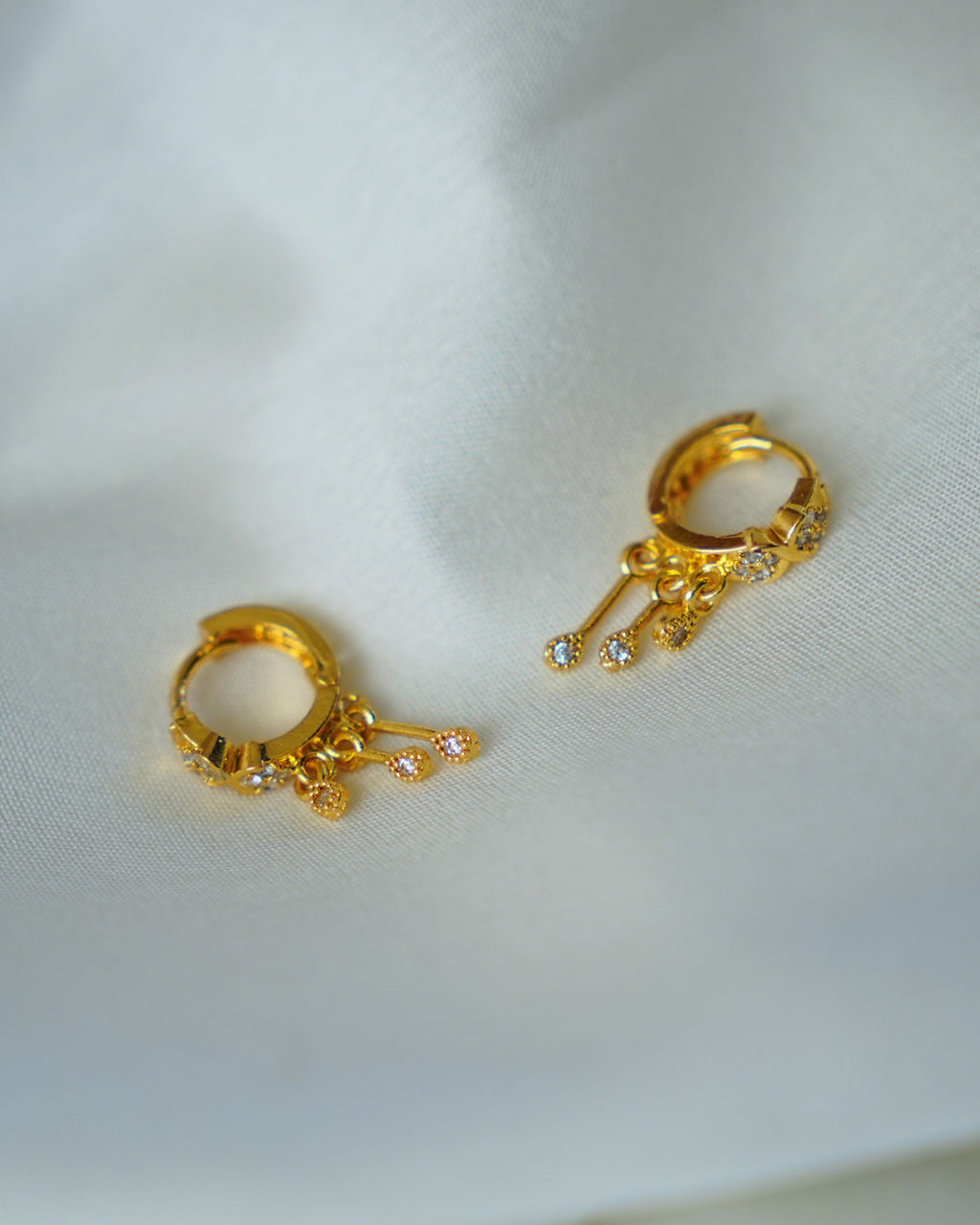 FLORA- Gold Dangle Hoop Earrings with Zircon Drops | Multi-Wear Hoop & Ear Cuff Style