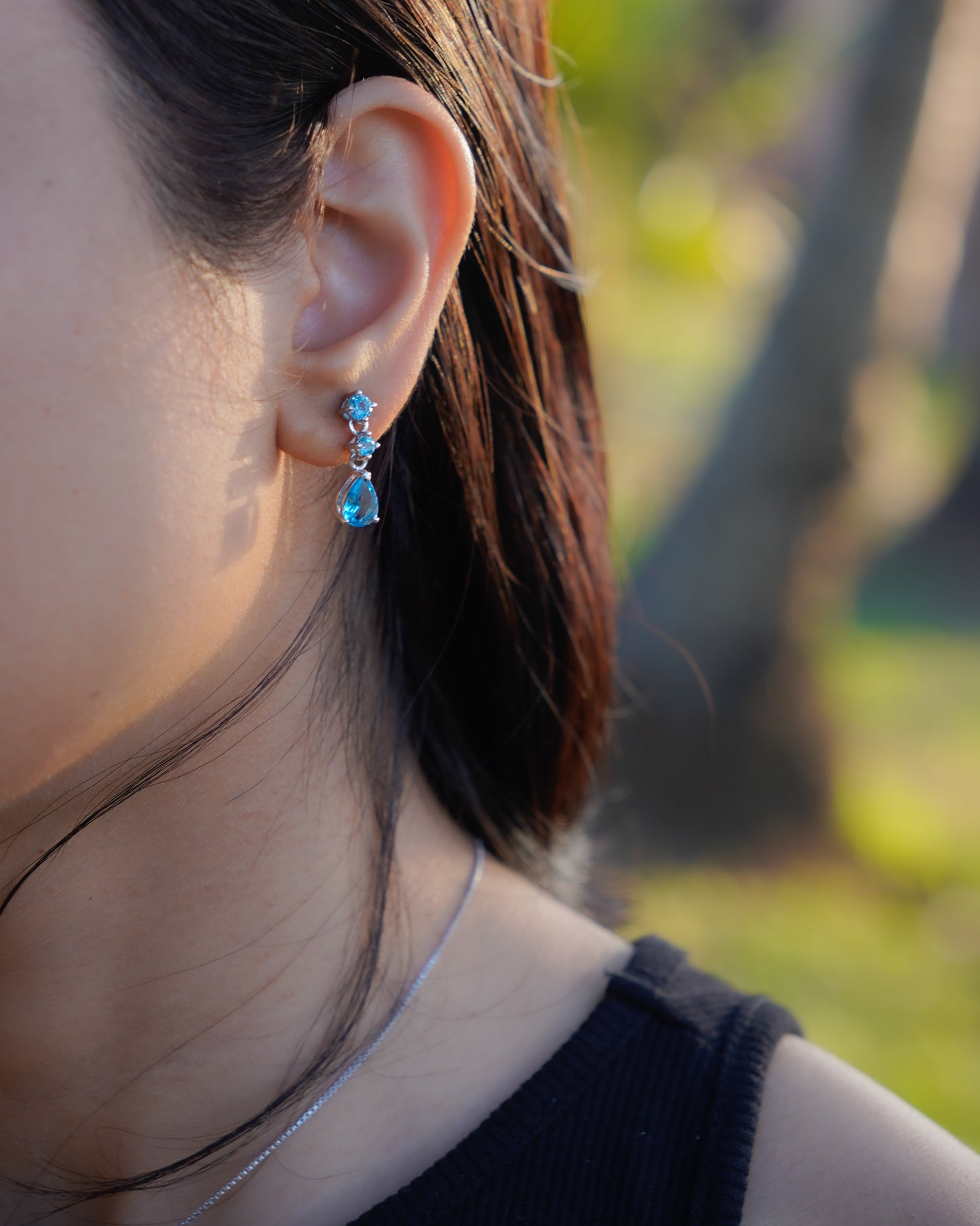 ARTEMIS-Ocean Blue Topaz Earrings In 925 Silver