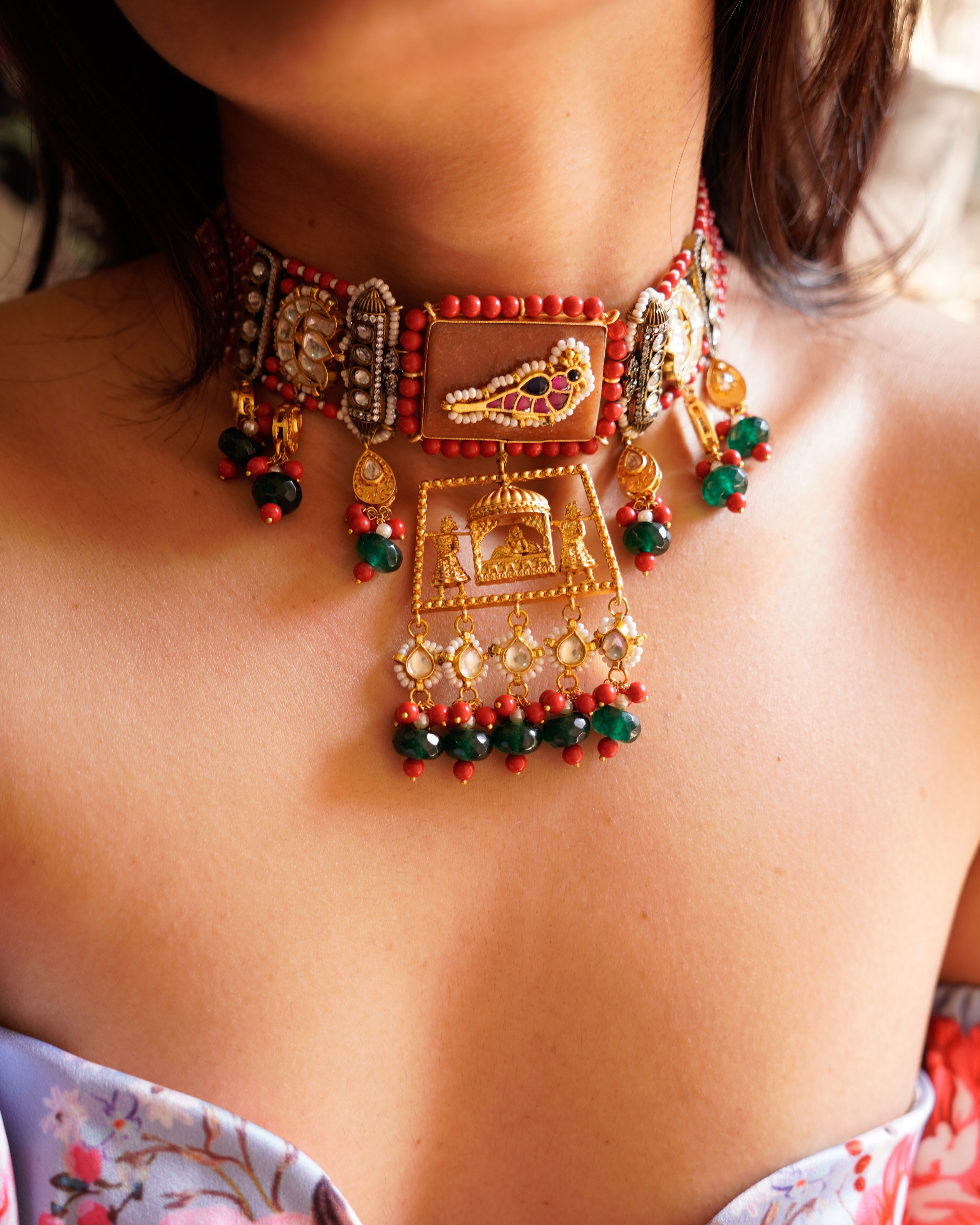 ZIKHIN- Beautiful Palki Stonework Kundan Choker Set