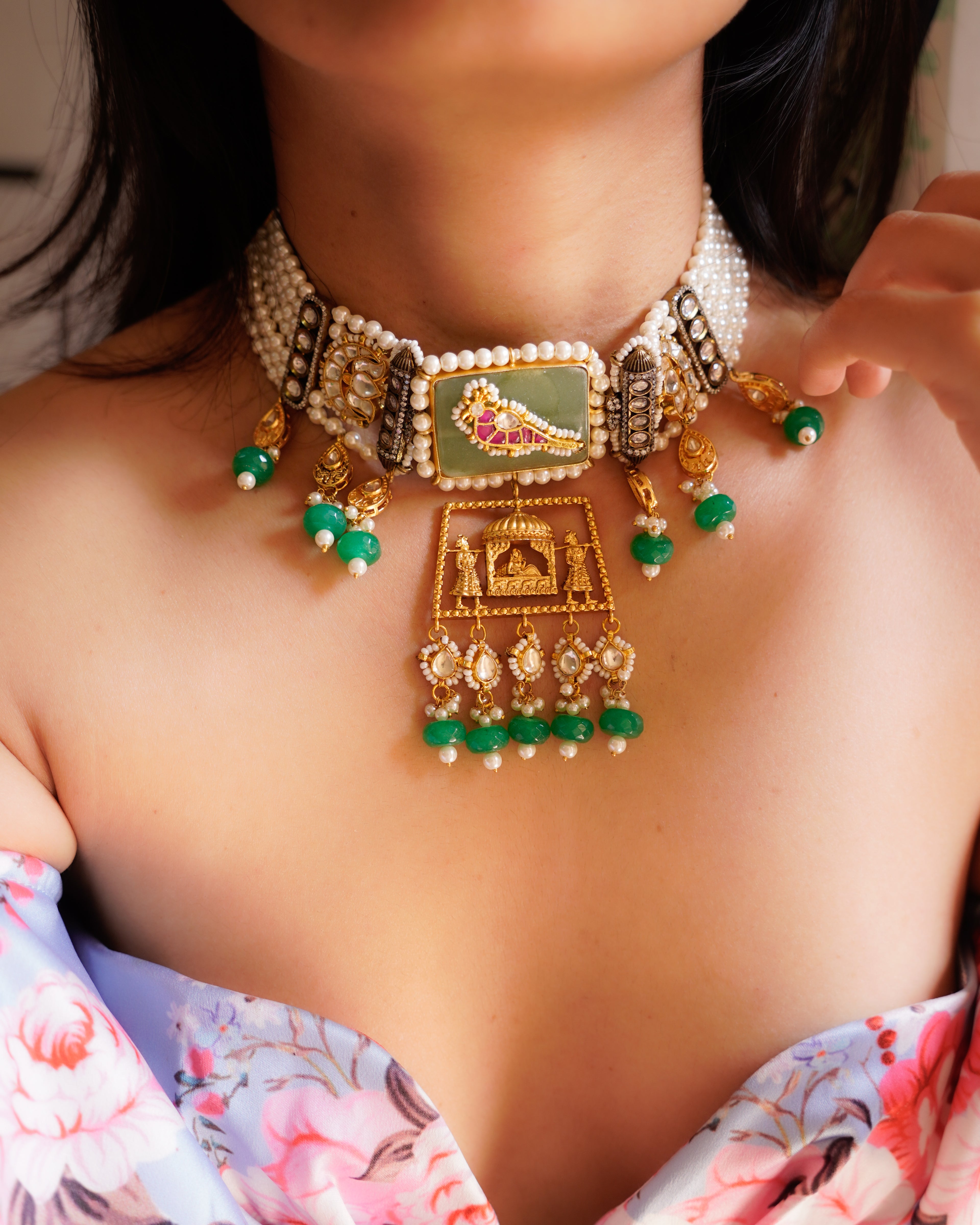 ZIKHIN- Beautiful Palki Stonework Kundan Choker Set