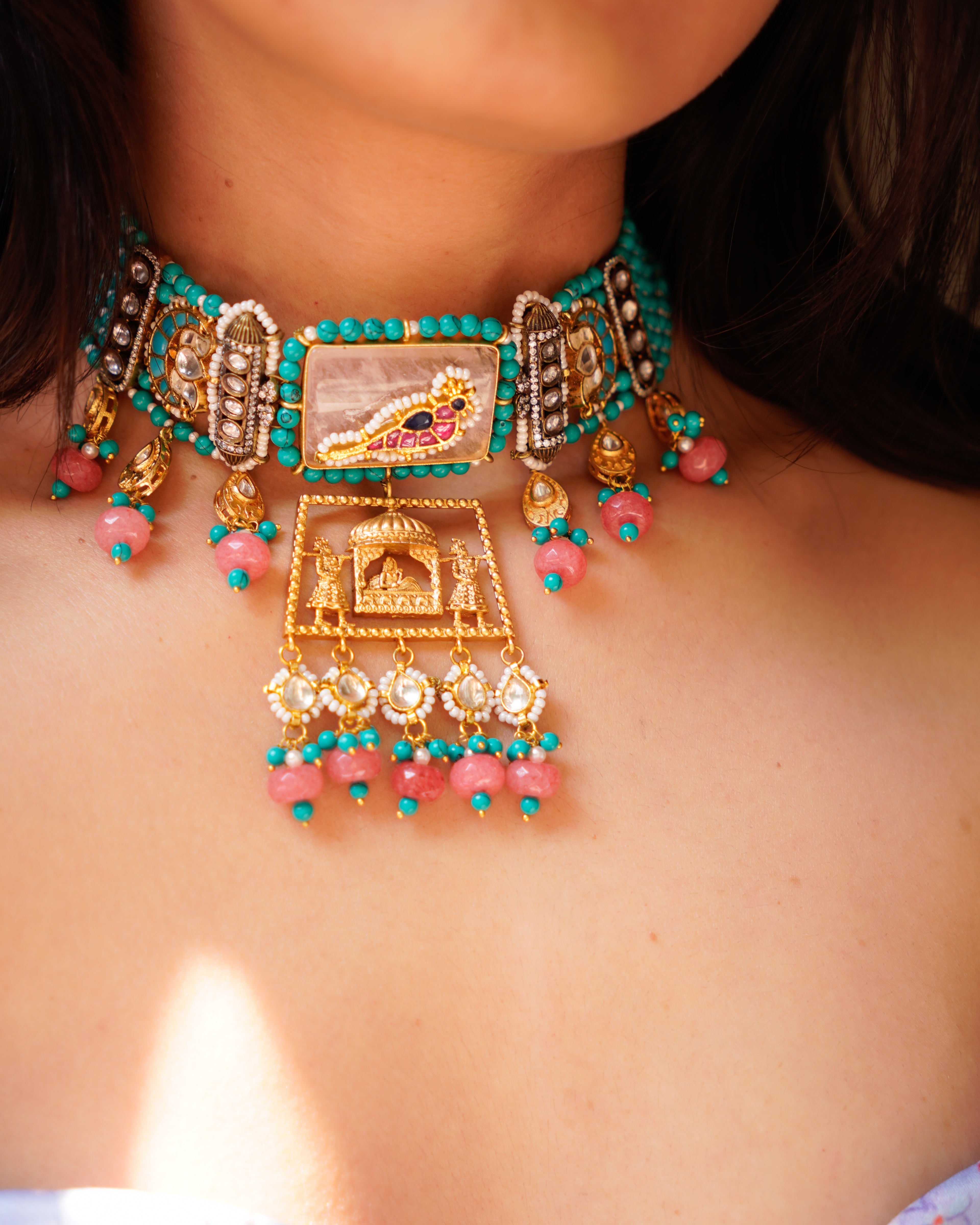 ZIKHIN- Beautiful Palki Stonework Kundan Choker Set