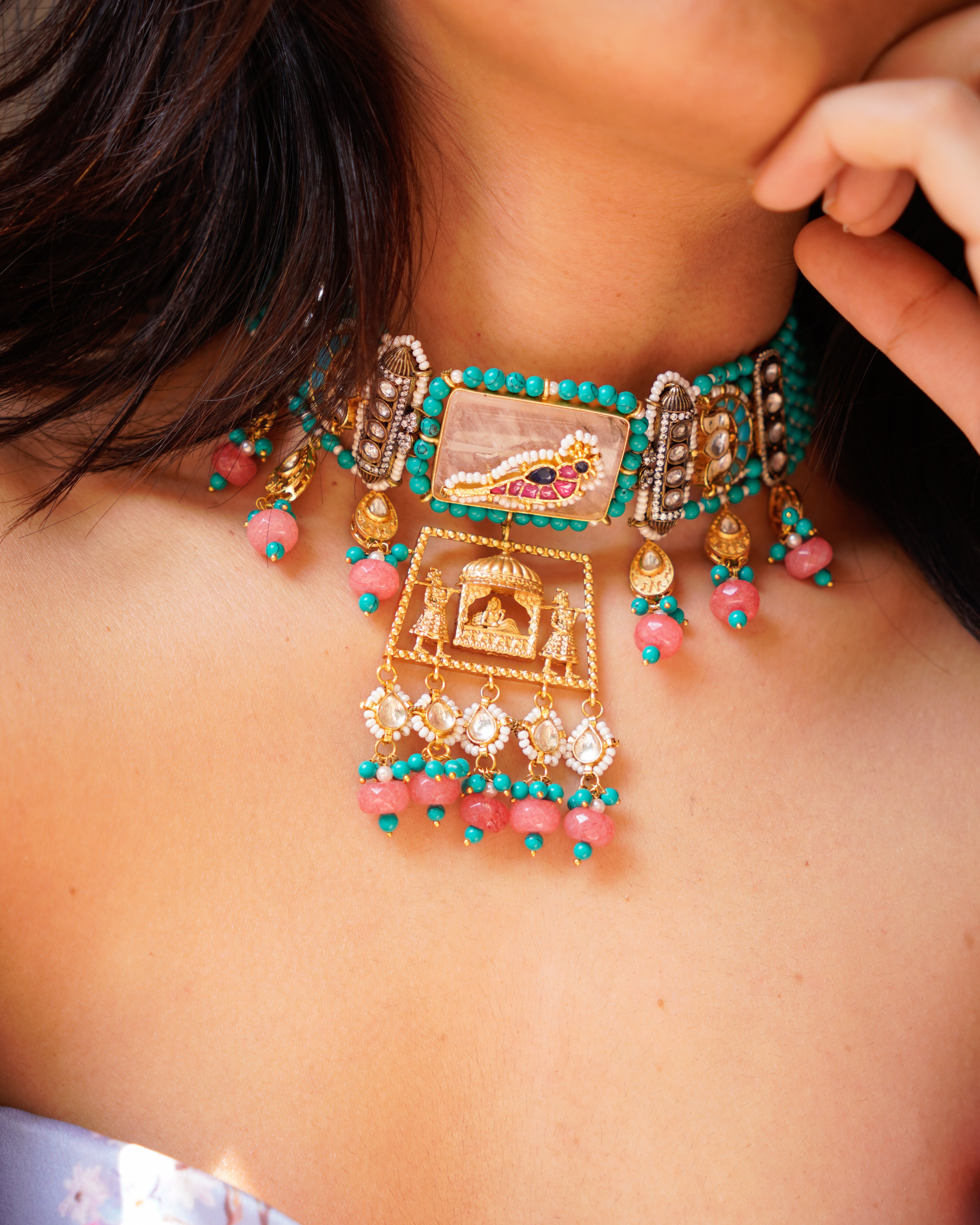 ZIKHIN- Beautiful Palki Stonework Kundan Choker Set
