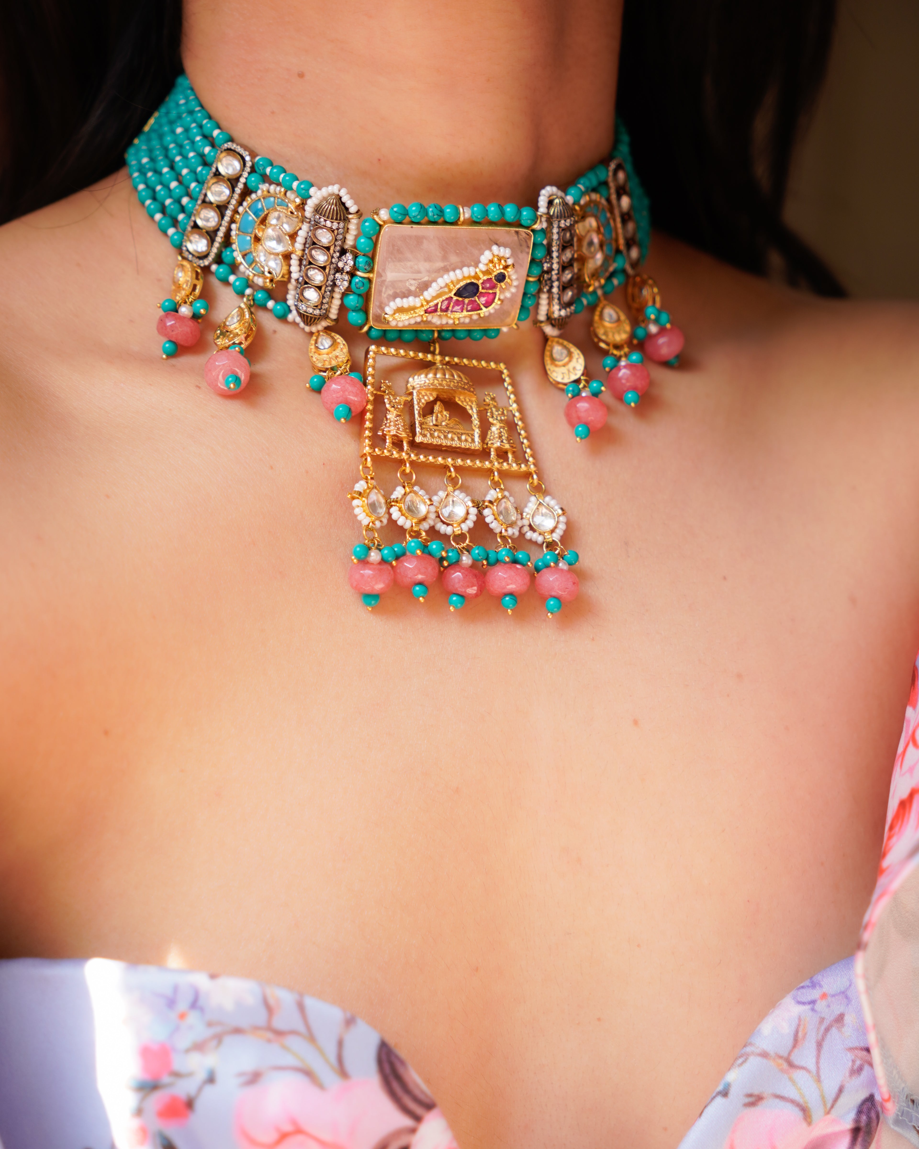 ZIKHIN- Beautiful Palki Stonework Kundan Choker Set