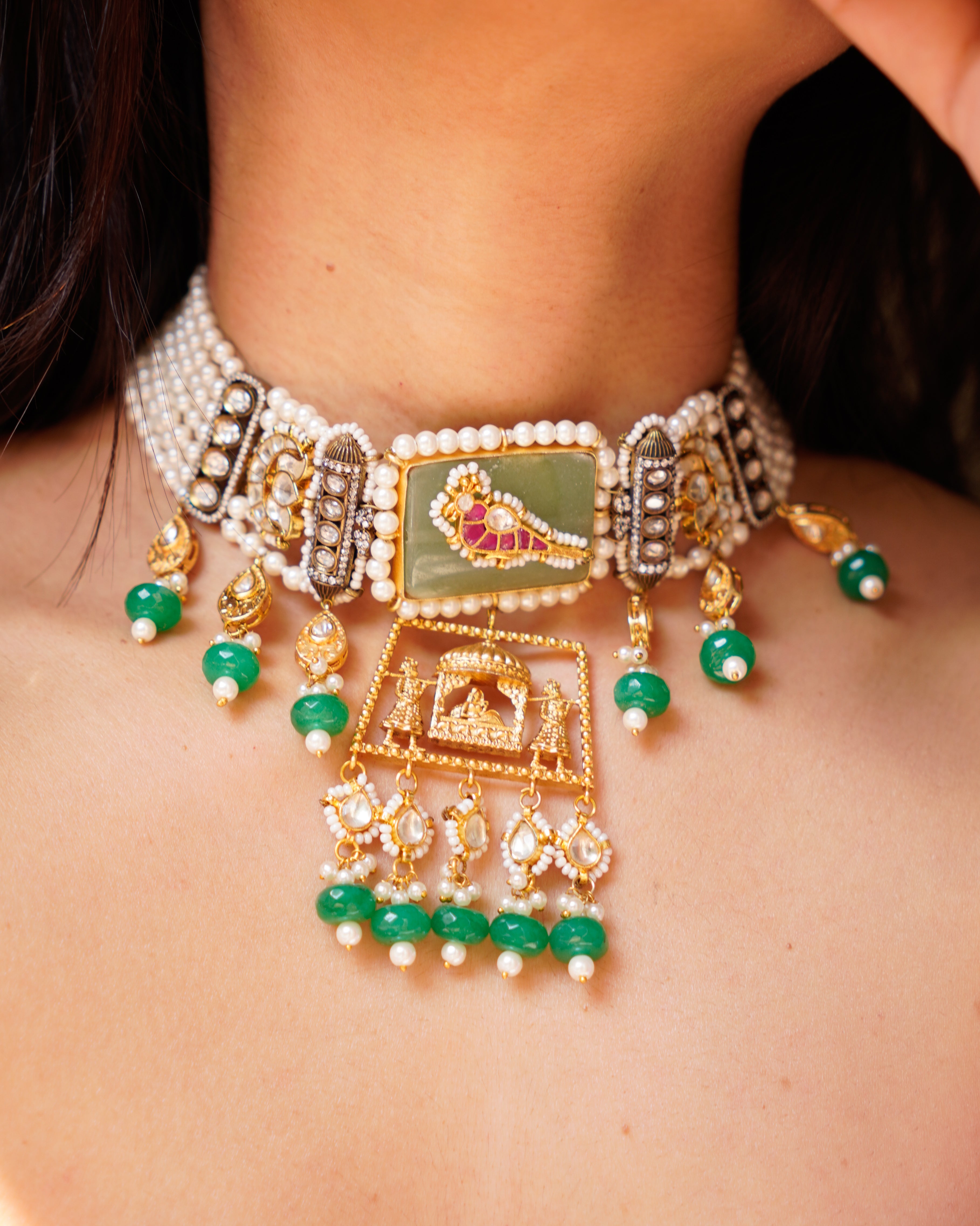ZIKHIN- Beautiful Palki Stonework Kundan Choker Set