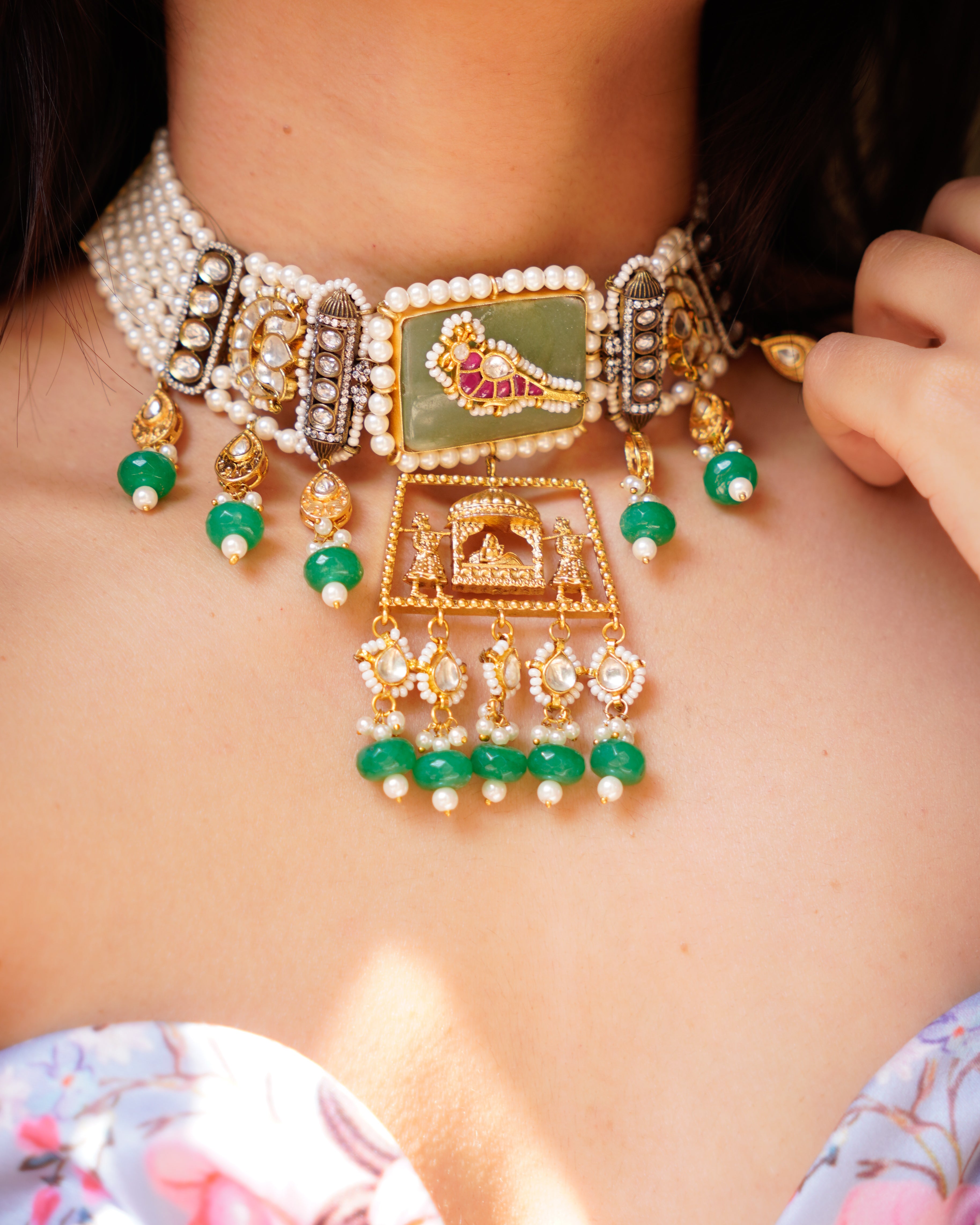 ZIKHIN- Beautiful Palki Stonework Kundan Choker Set