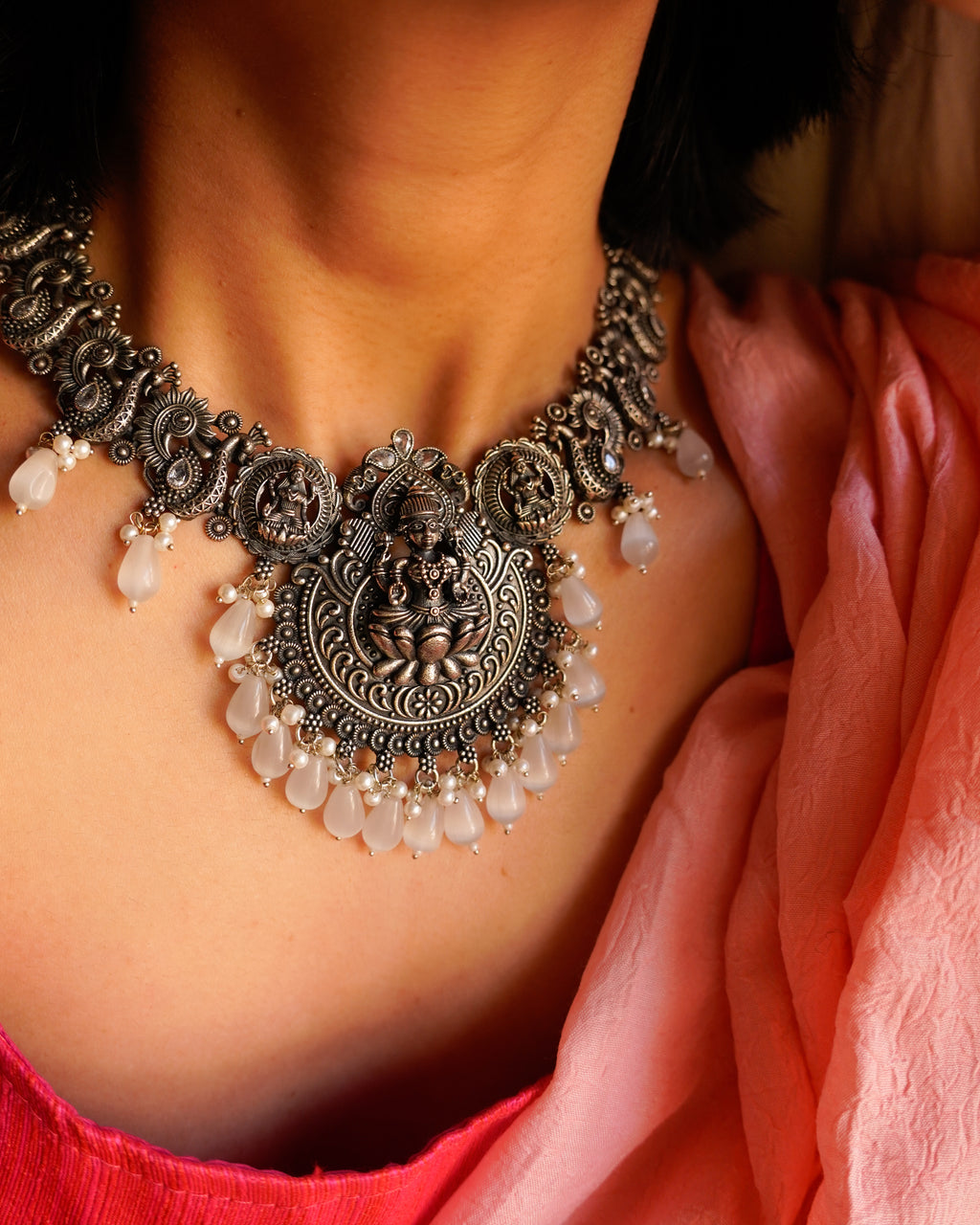 Anassa- Divine Laxmi's Pearl Temple Necklace Set