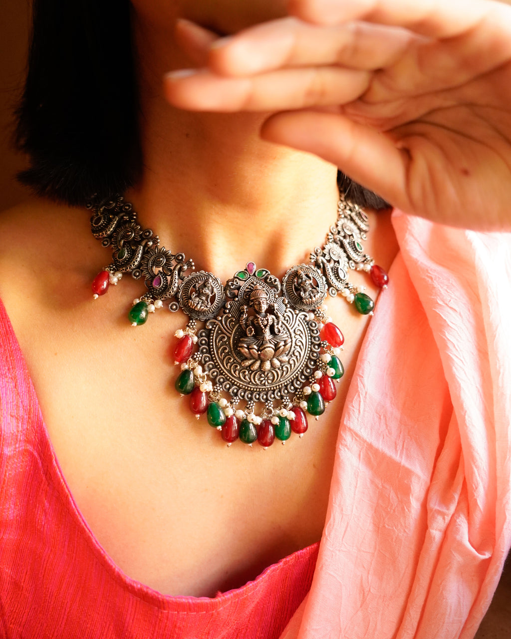 Anassa- Divine Laxmi's Pearl Temple Necklace Set