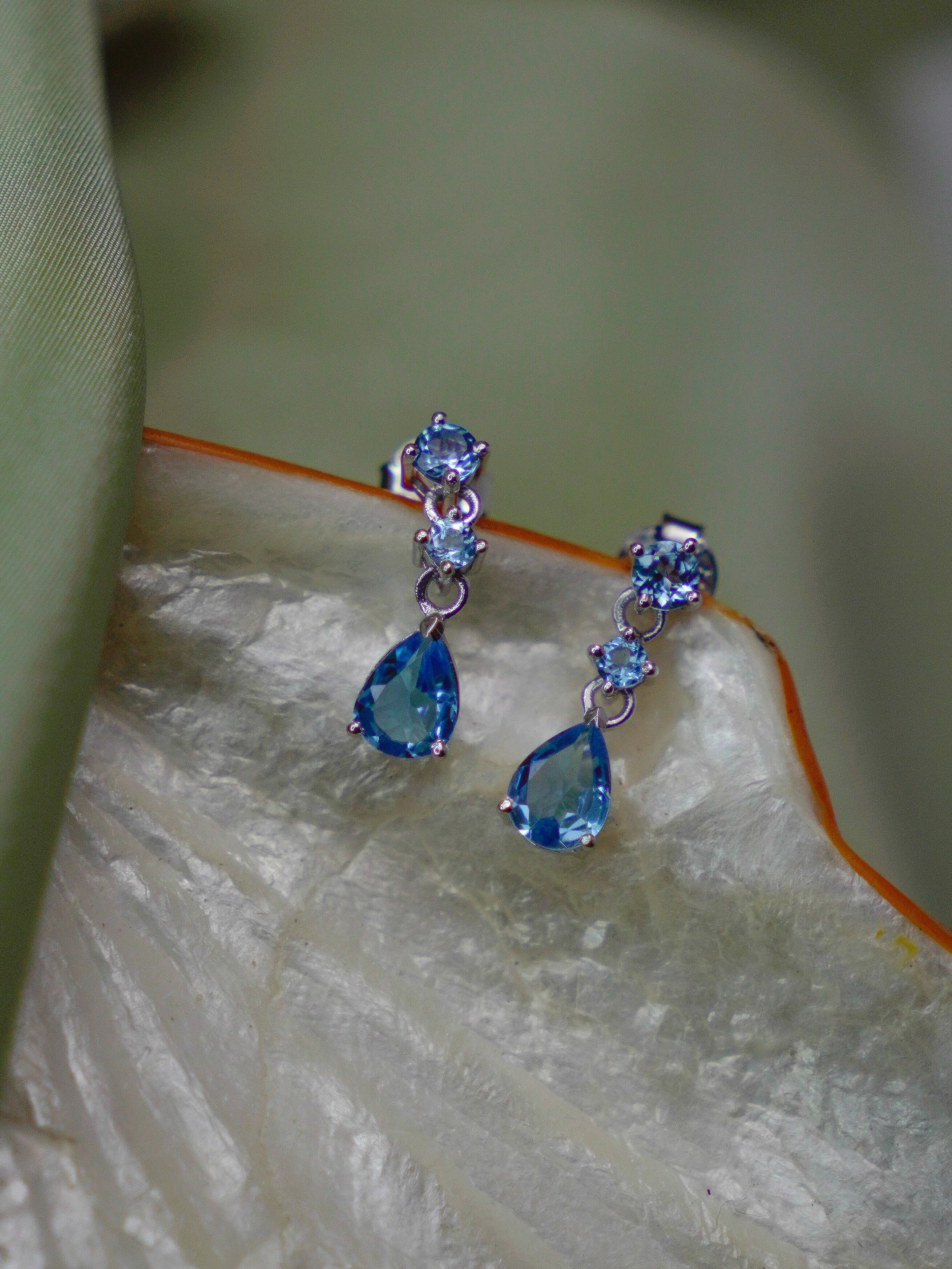 ARTEMIS-Ocean Blue Topaz Earrings In 925 Silver
