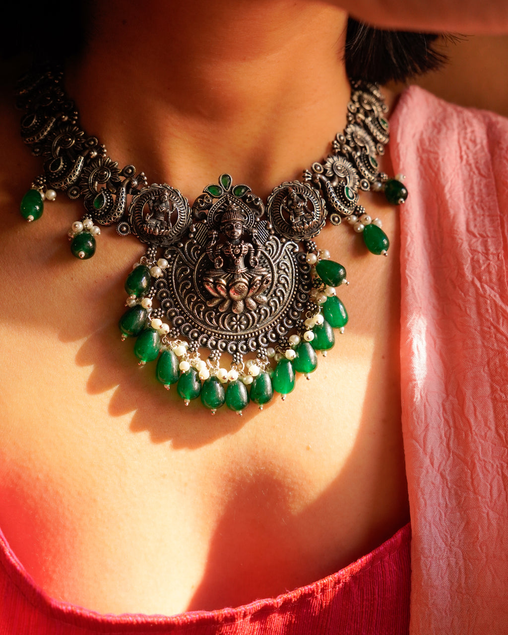 Anassa- Divine Laxmi's Pearl Temple Necklace Set
