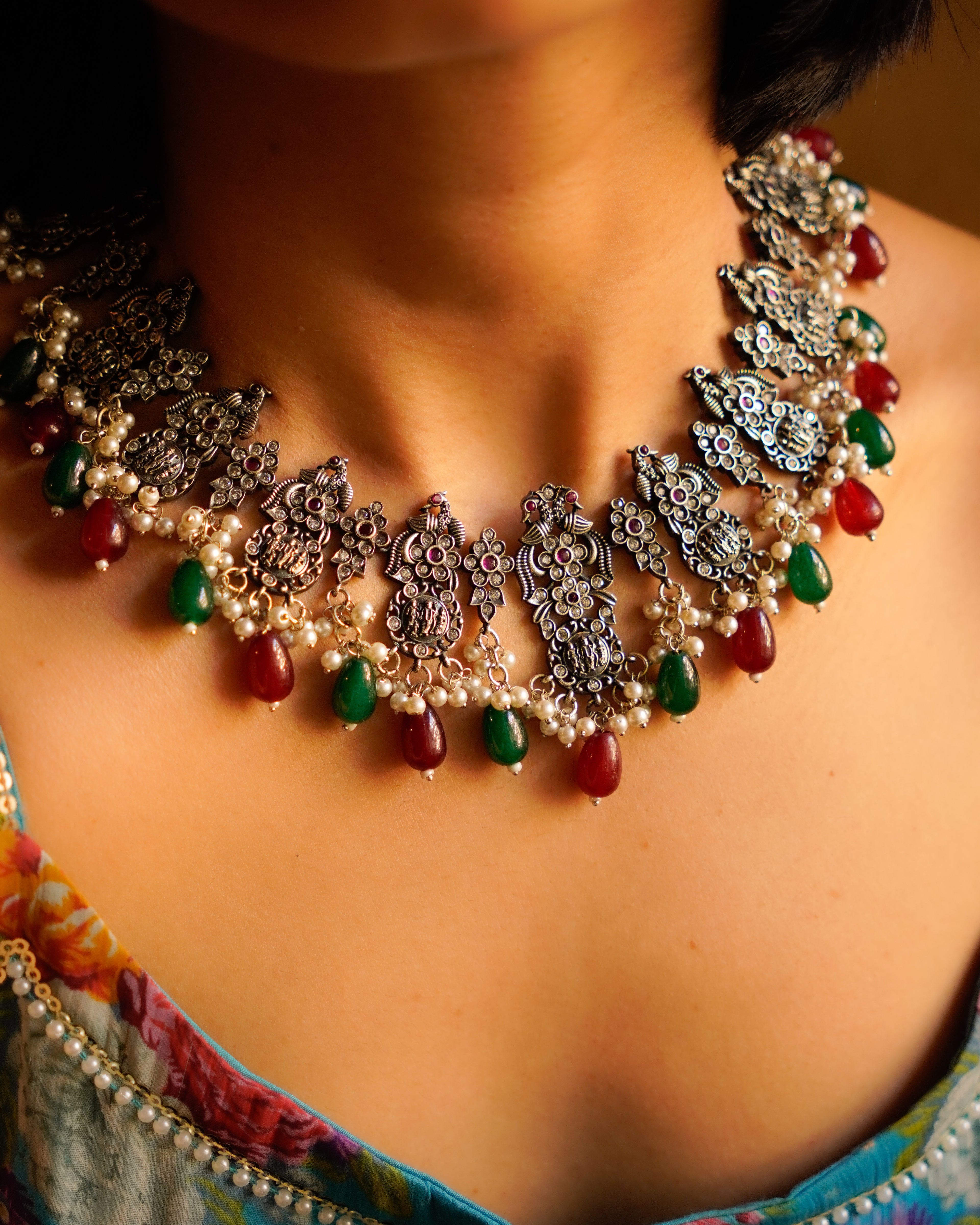 Anassa- Multi stone Peacock floral Necklace Set