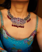 Anassa -Maroon Stone Moti Flower Necklace Set