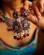 Anassa -Maroon Stone Moti Flower Necklace Set