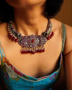 Anassa -Maroon Stone Moti Flower Necklace Set