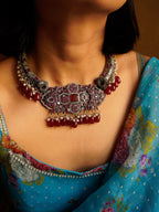 Anassa -Maroon Stone Moti Flower Necklace Set