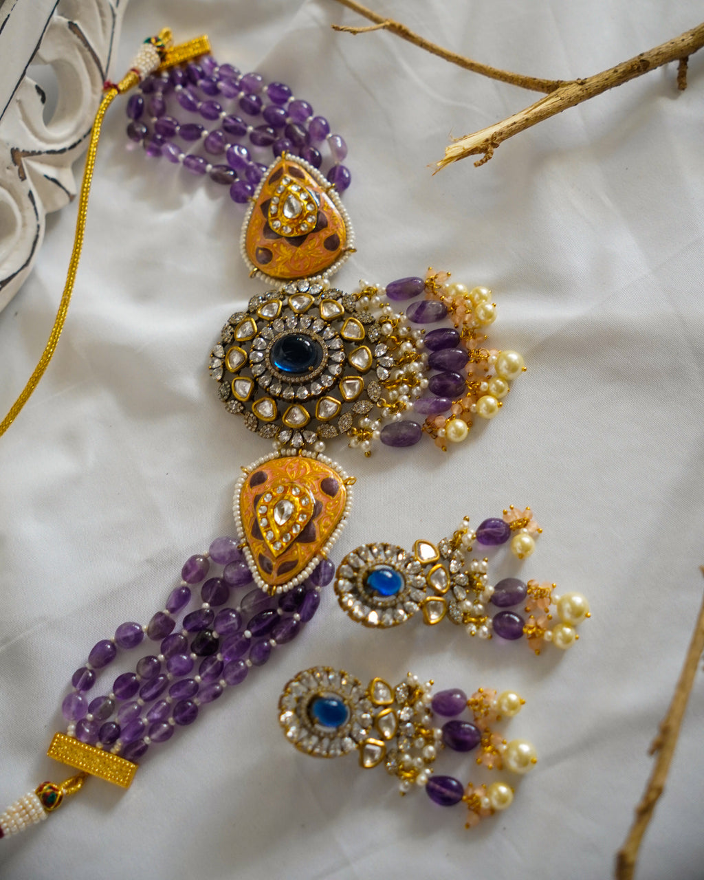 ZIKHIN - Regal Charm Kundan Choker Set with Enchanting Amethyst