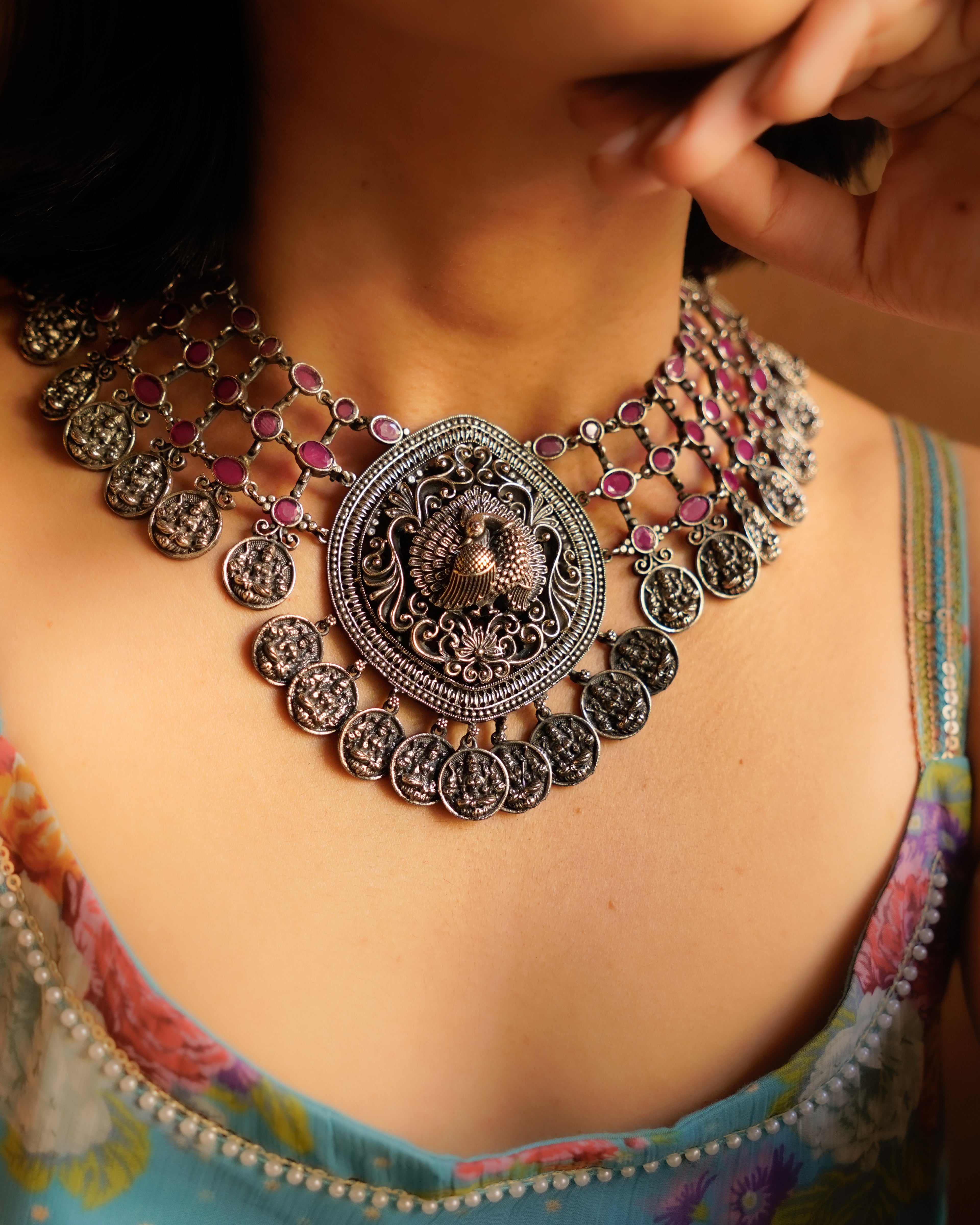 Anassa- Peacock Devi Coin Necklace Set