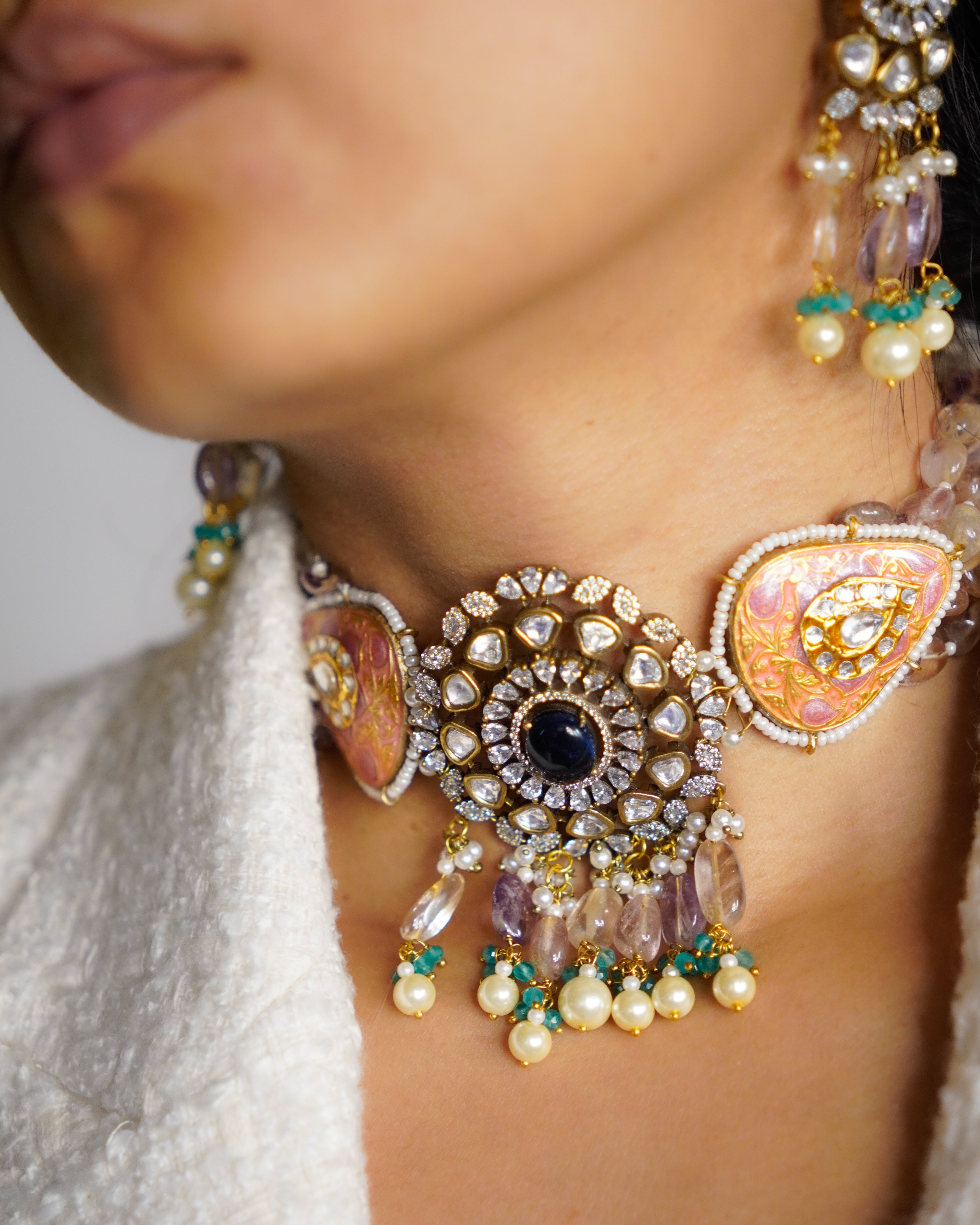 ZIKHIN- Radiant Elegance Kundan Choker Set with Stunning Red Quartz