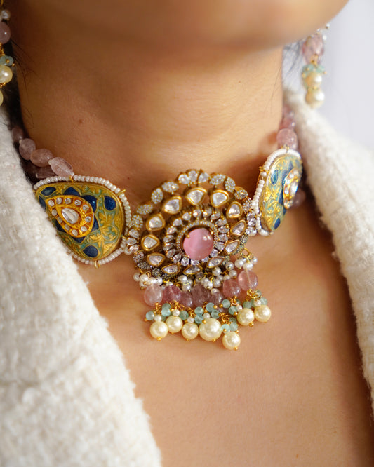 ZIKHIN - Regal Charm Kundan Choker Set with Enchanting Amethyst