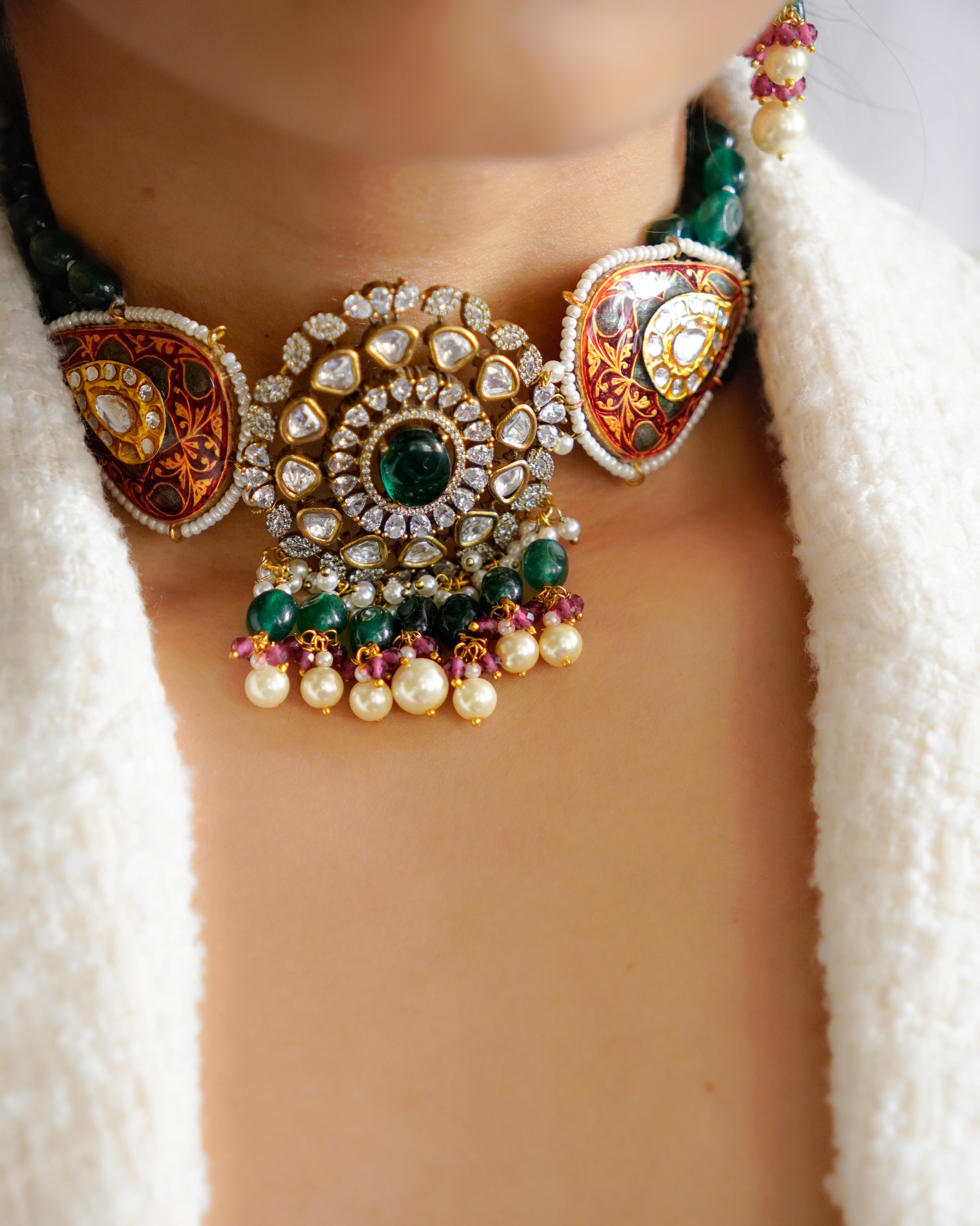ZIKHIN- Radiant Elegance Kundan Choker Set with Stunning Red Quartz