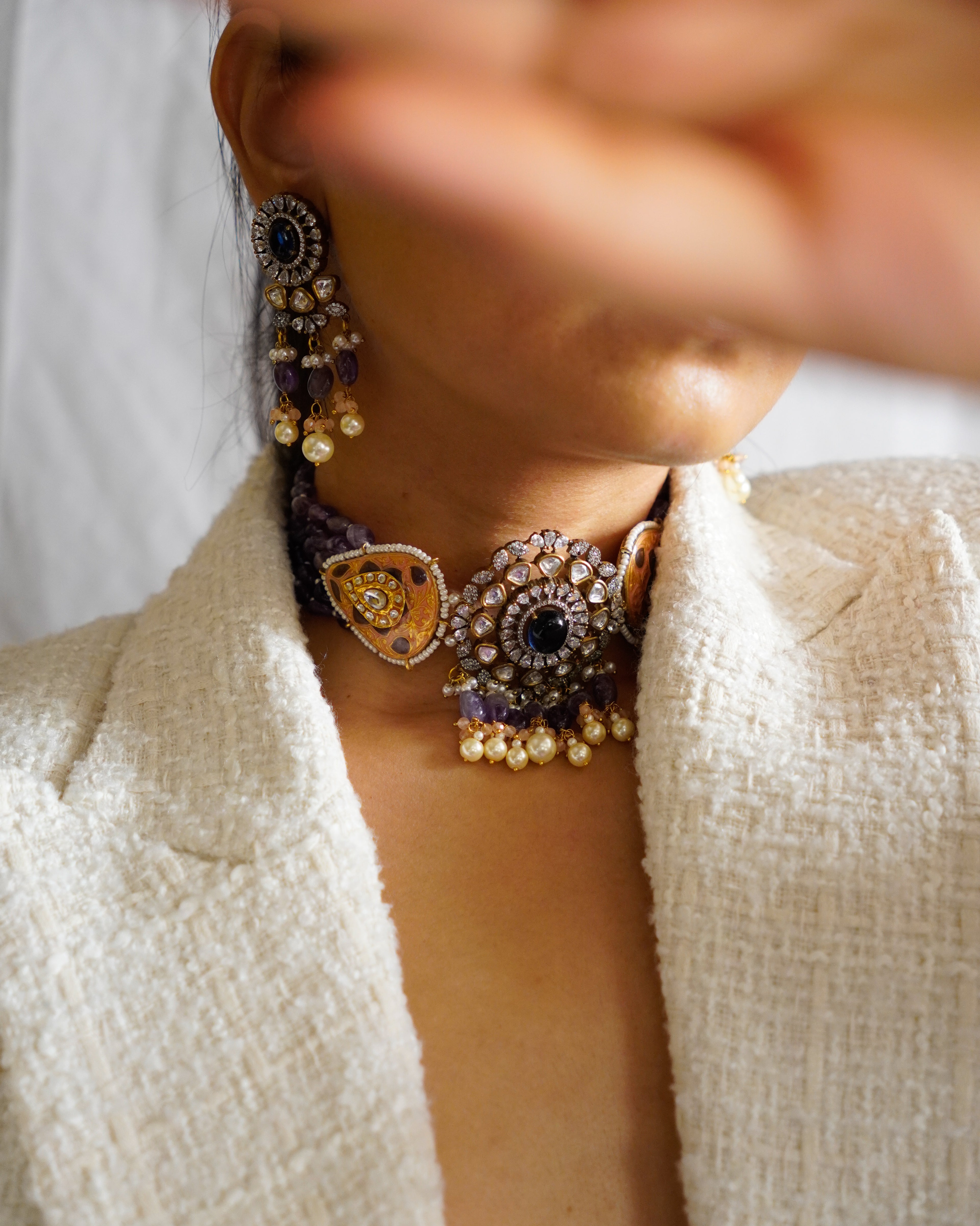 ZIKHIN - Regal Charm Kundan Choker Set with Enchanting Amethyst