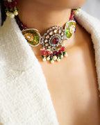 ZIKHIN- Radiant Elegance Kundan Choker Set with Stunning Red Quartz