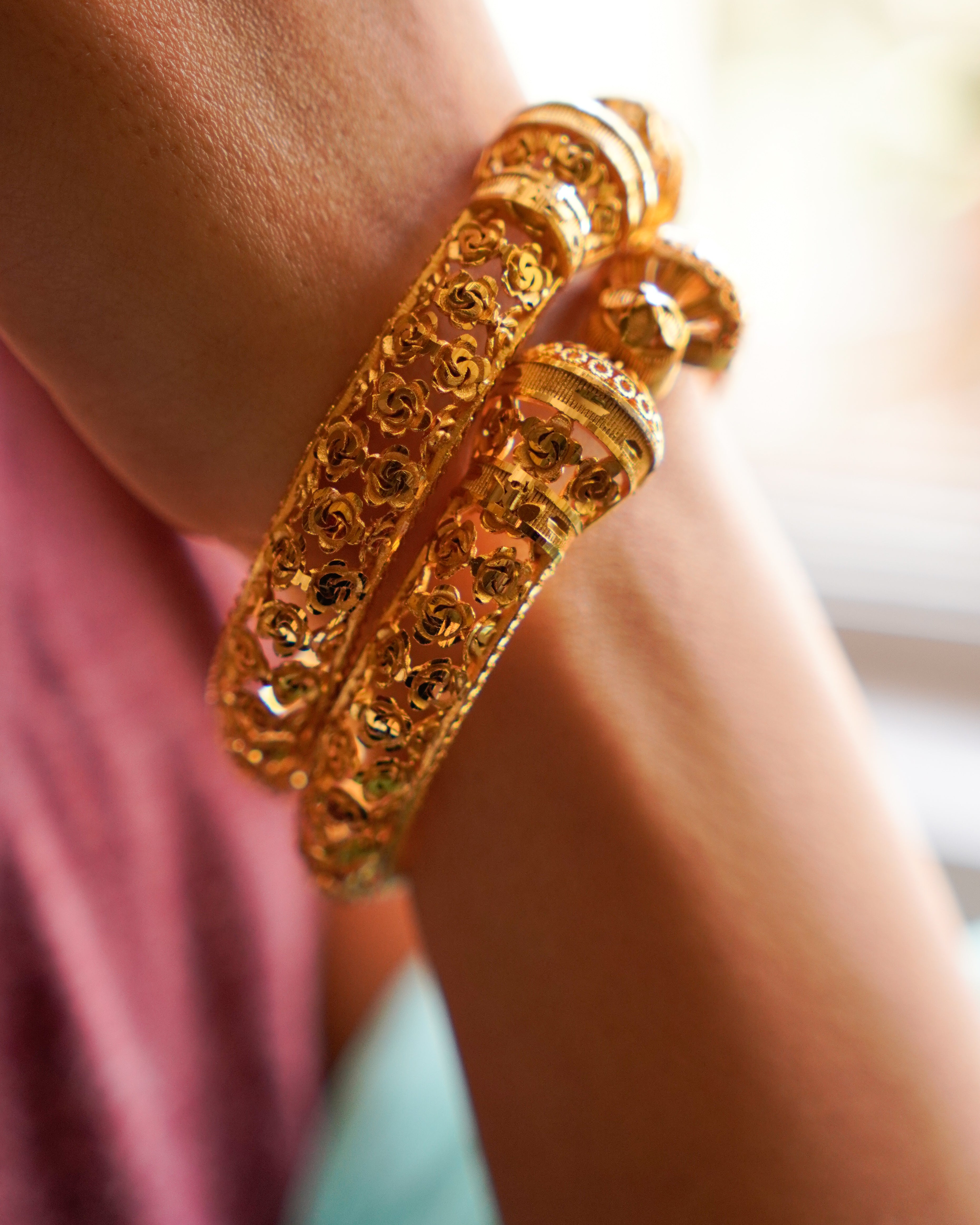 ORO-Flower Designed Gold Plated Bangles