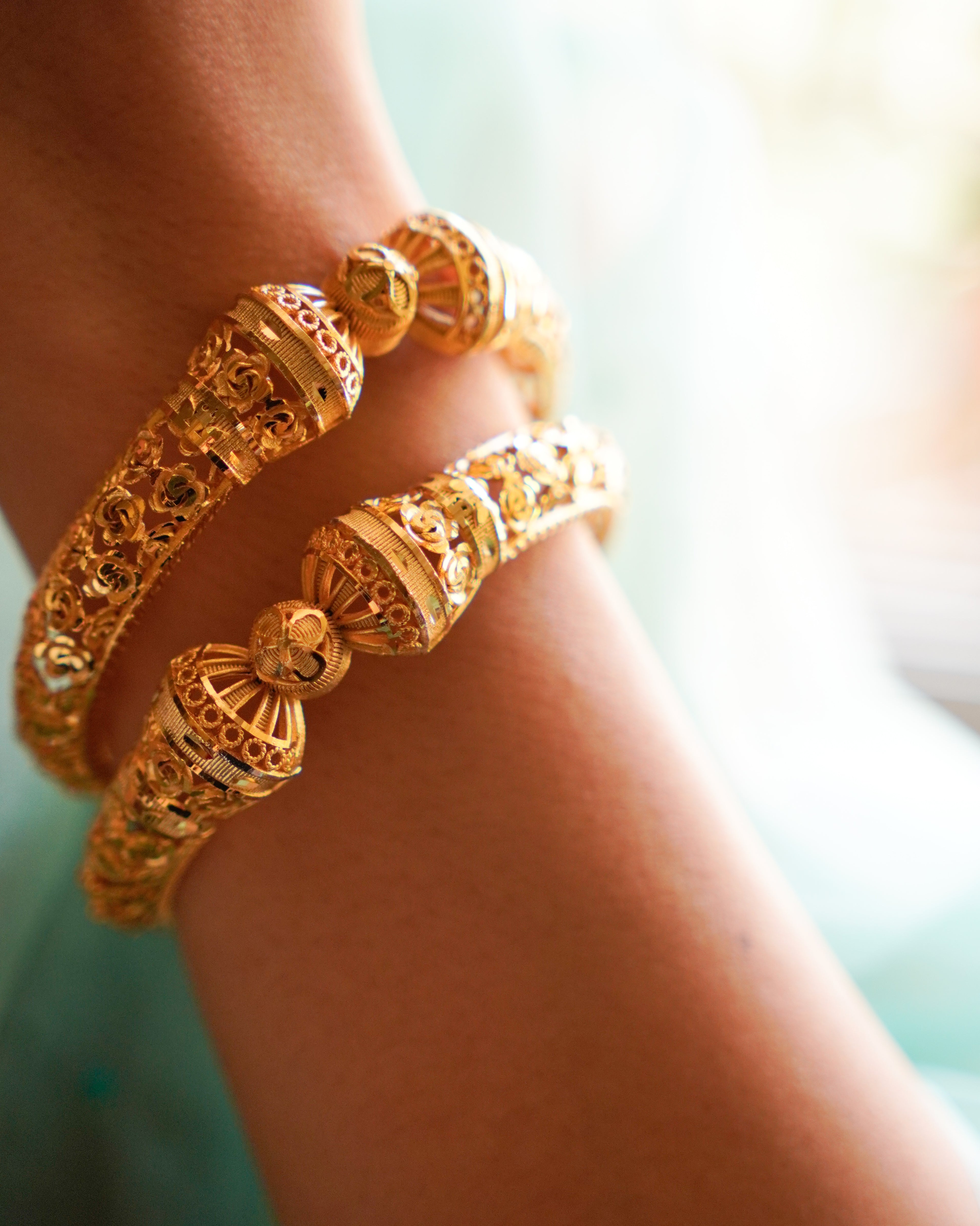 ORO-Flower Designed Gold Plated Bangles