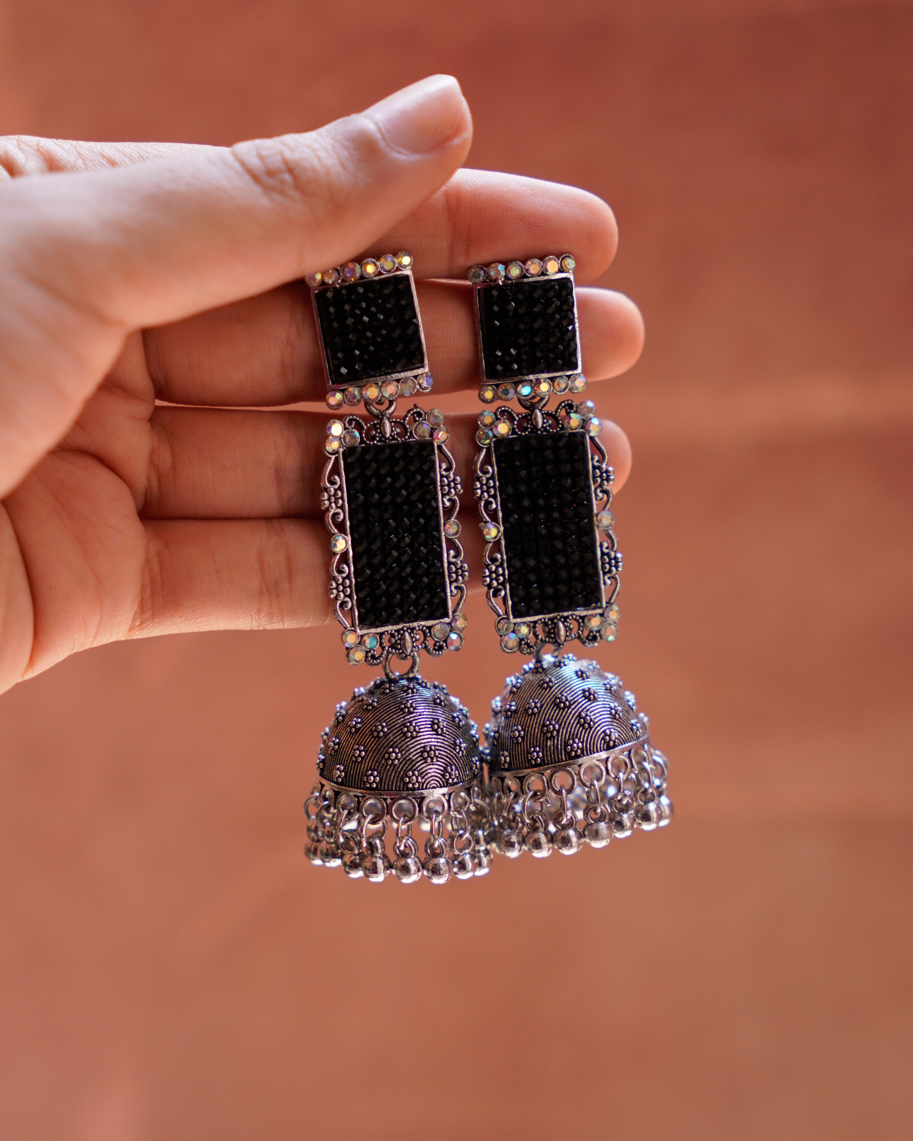 Black Color Oxidised Earrings