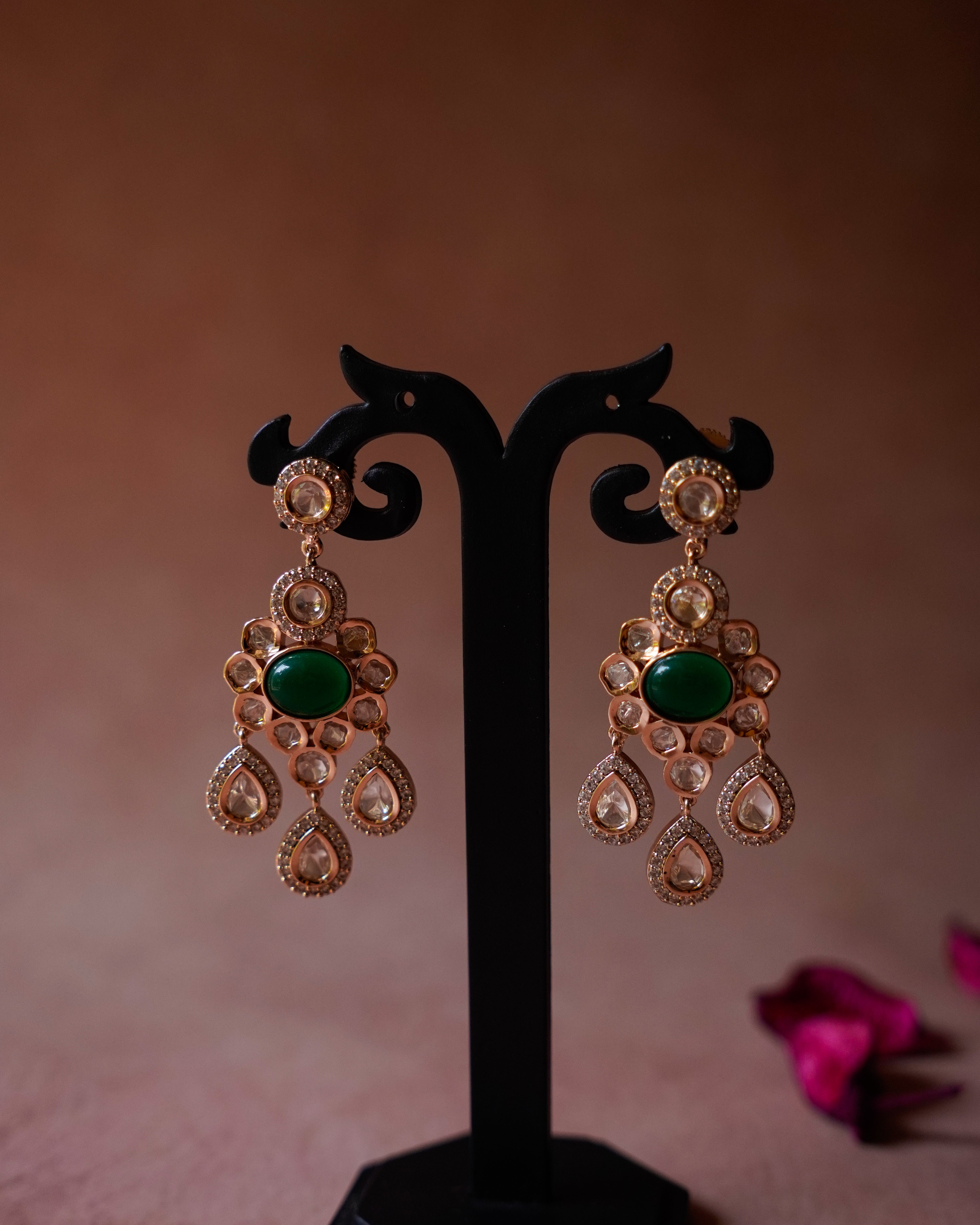 ROOP-Green Gemstone Timeless Drop Earrings