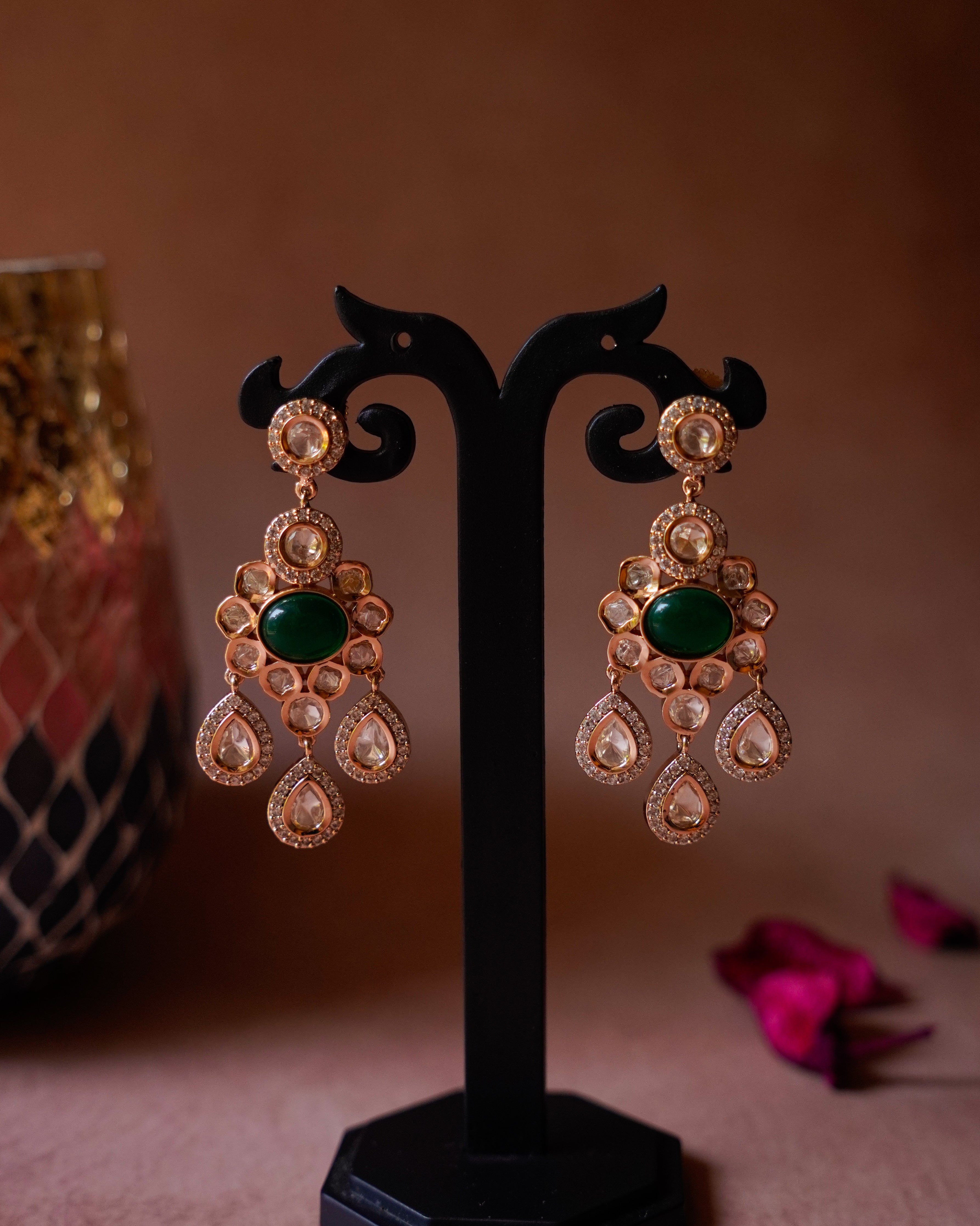 ROOP-Green Gemstone Timeless Drop Earrings