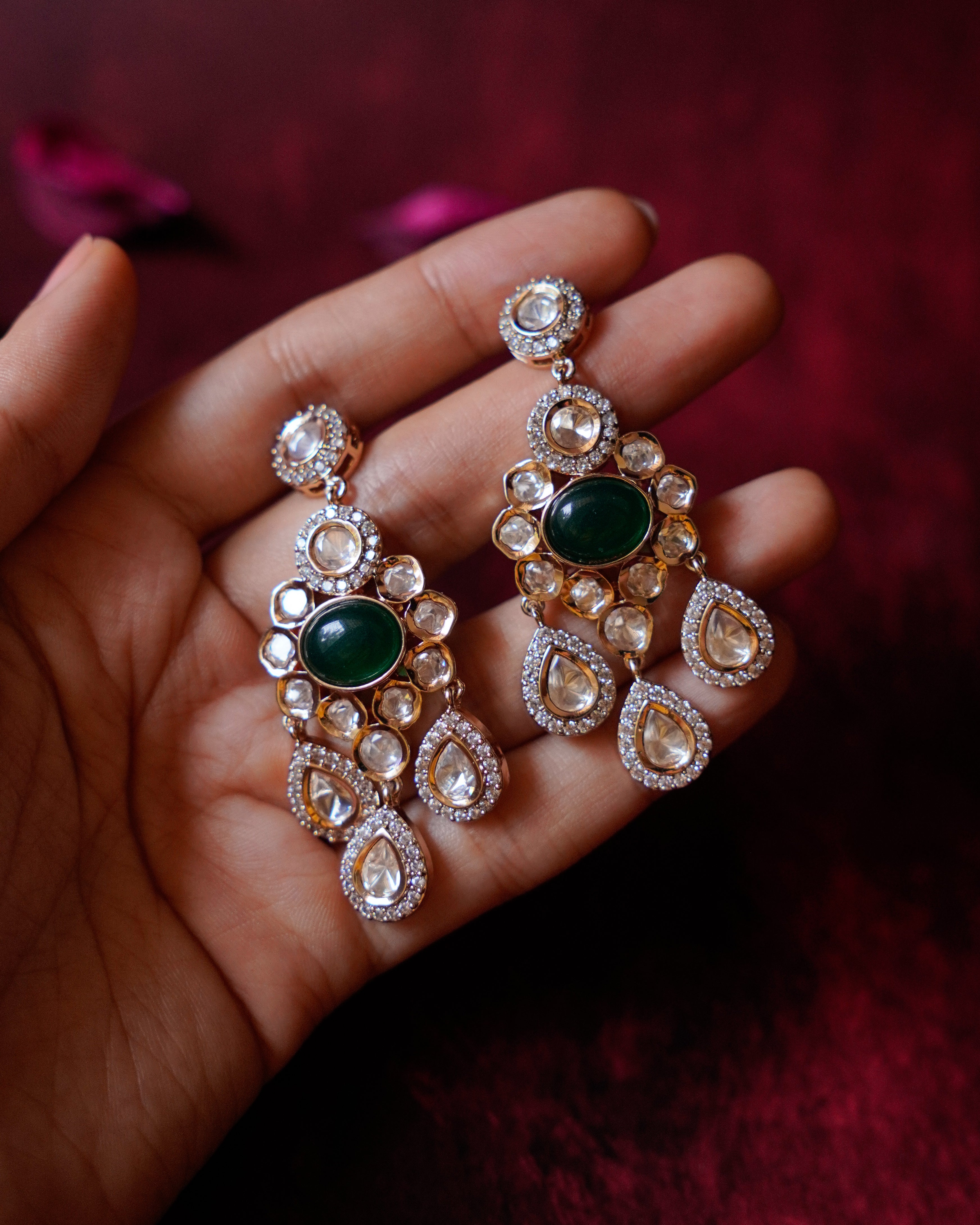 ROOP-Green Gemstone Timeless Drop Earrings