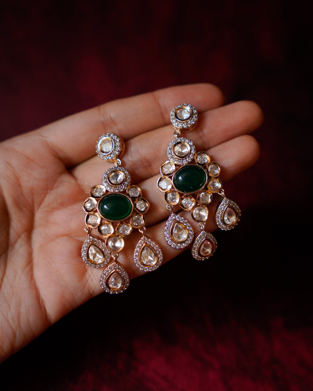 ROOP-Green Gemstone Timeless Drop Earrings