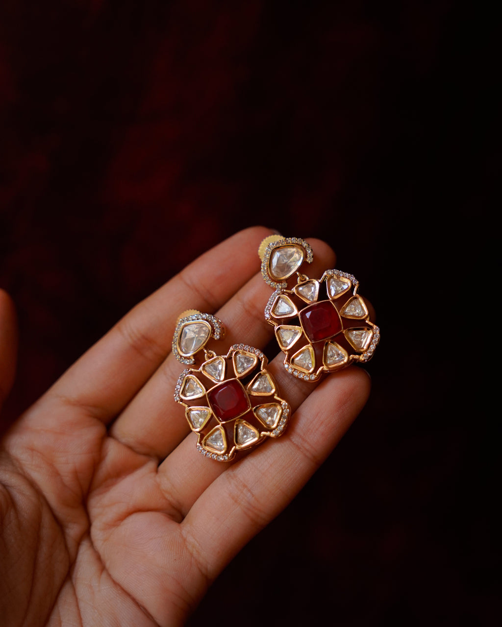 ROOP- Red Gemstone Elegant Earrings
