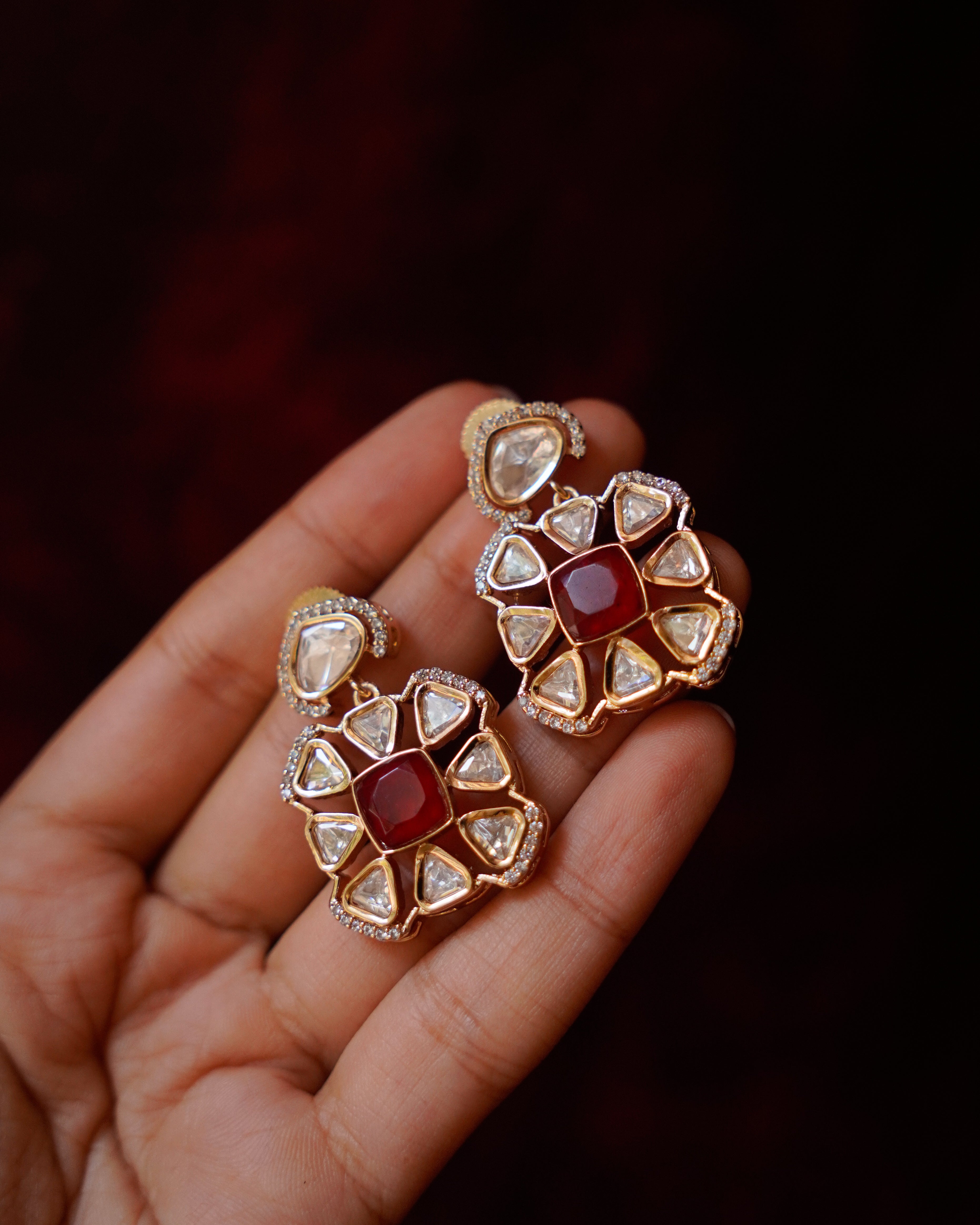 ROOP- Red Gemstone Elegant Earrings