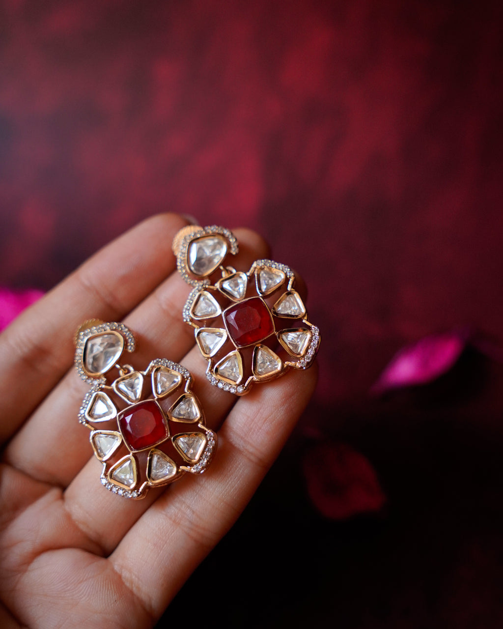 ROOP- Red Gemstone Elegant Earrings