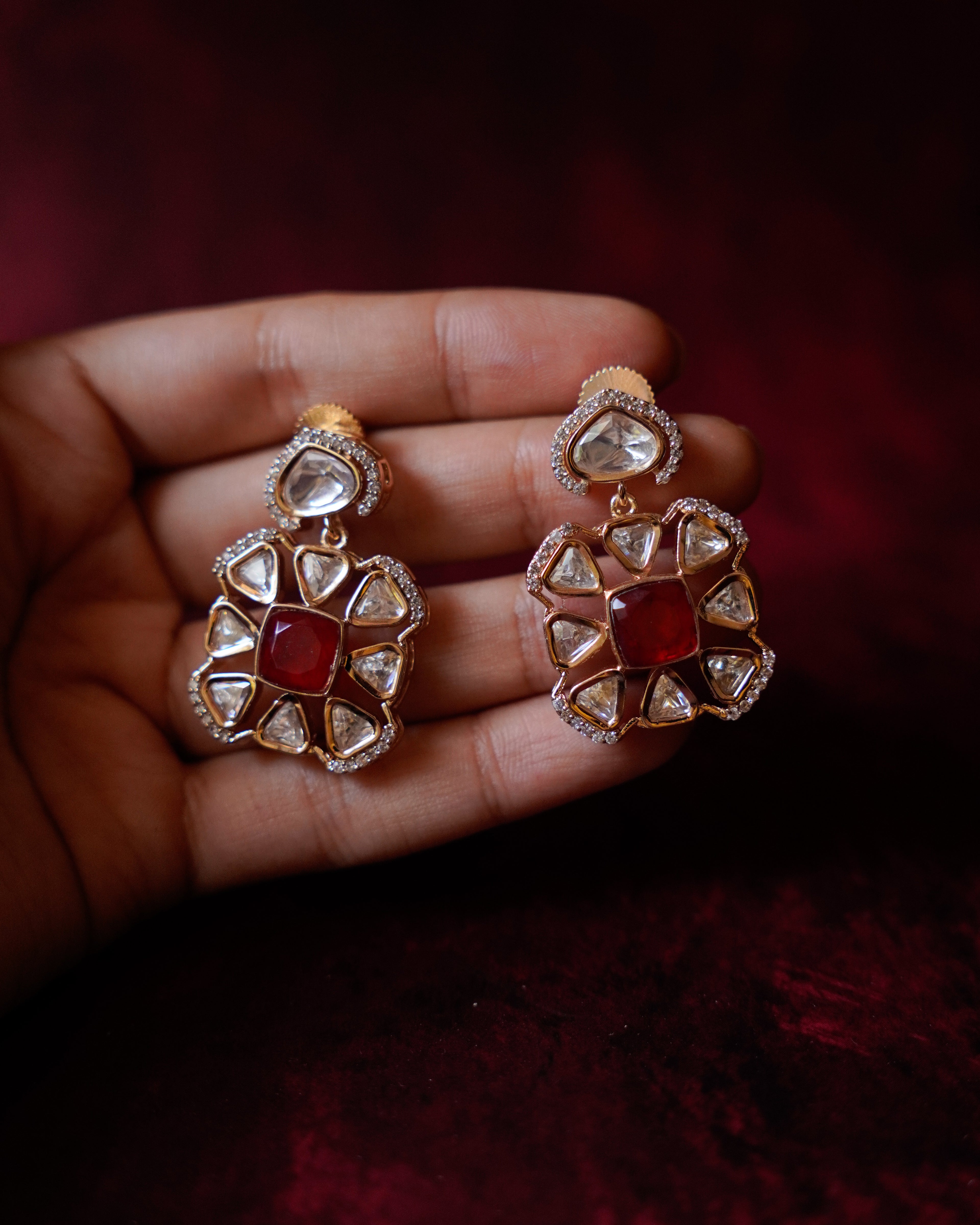 ROOP- Red Gemstone Elegant Earrings