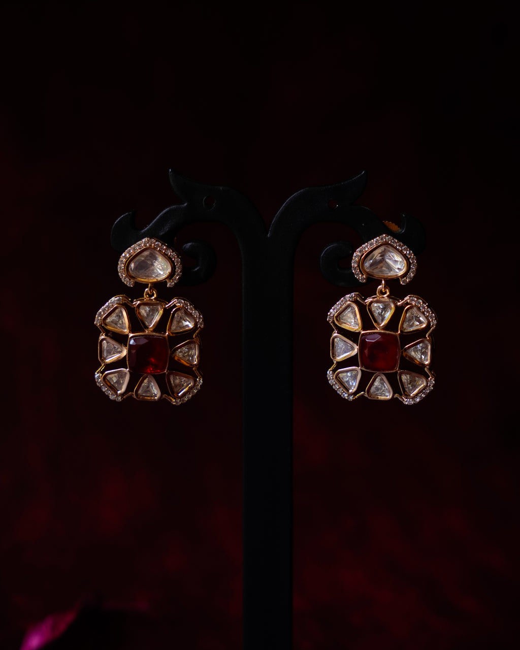 ROOP- Red Gemstone Elegant Earrings