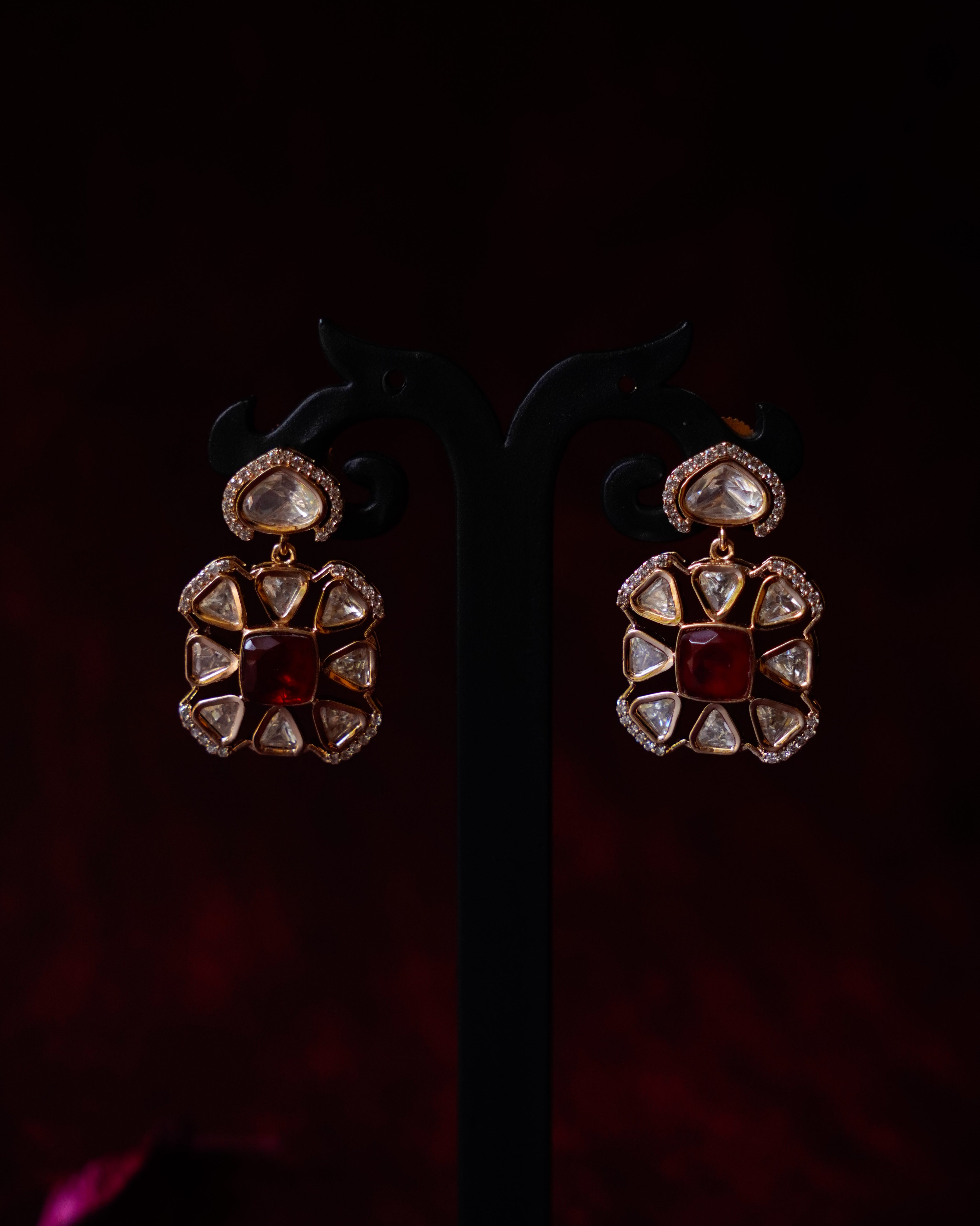 ROOP- Red Gemstone Elegant Earrings