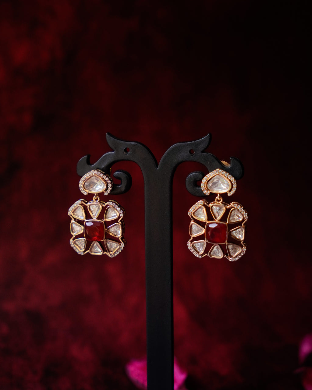 ROOP- Red Gemstone Elegant Earrings