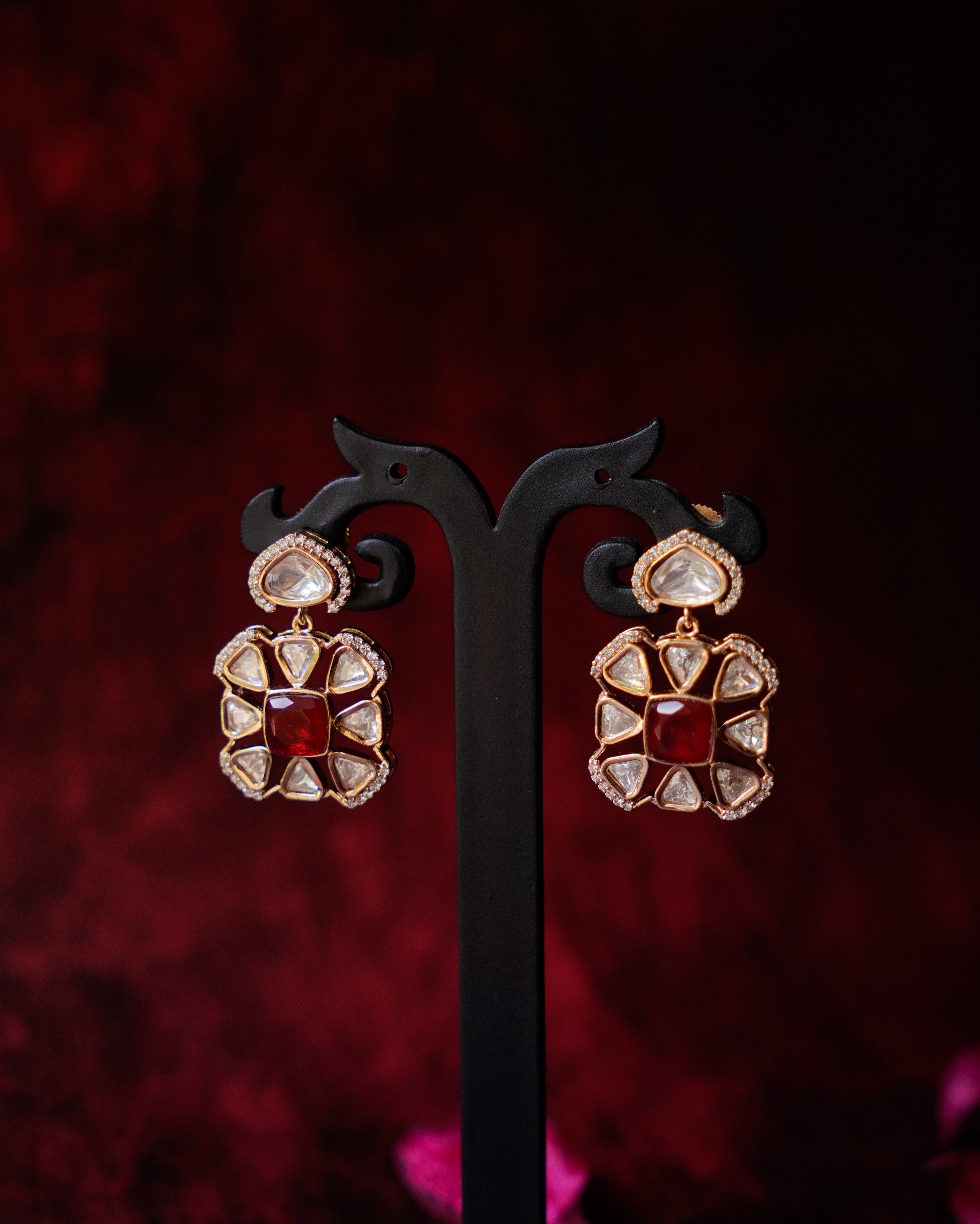 ROOP- Red Gemstone Elegant Earrings