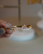 ORO-Sparkling Elegance Cz Studded Flower Bracelet