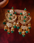 ROOP- Crescent Moon Gold & Emerald Chandbali Earrings