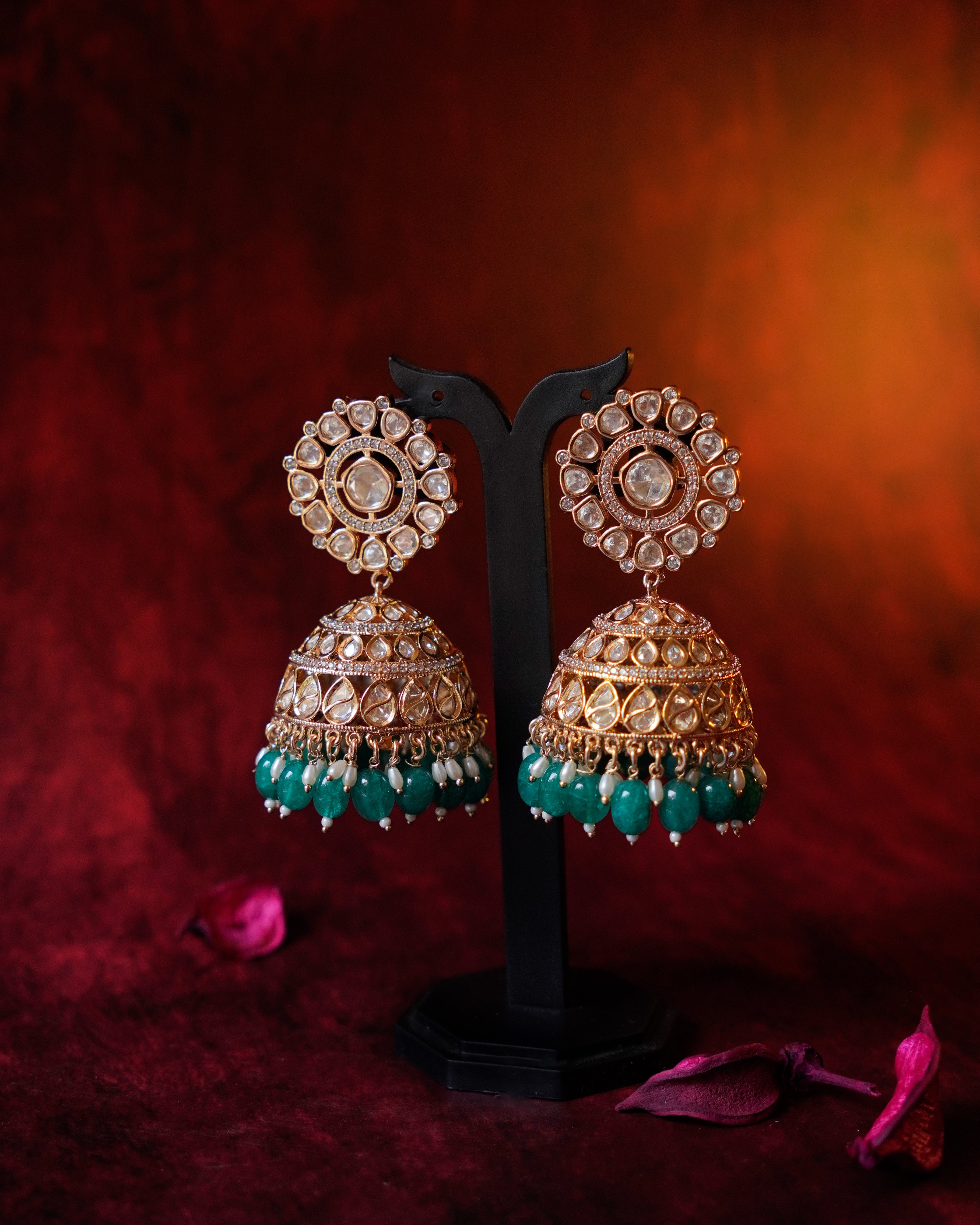 ROOP -Regal Gold & Emerald Jhumka Earrings