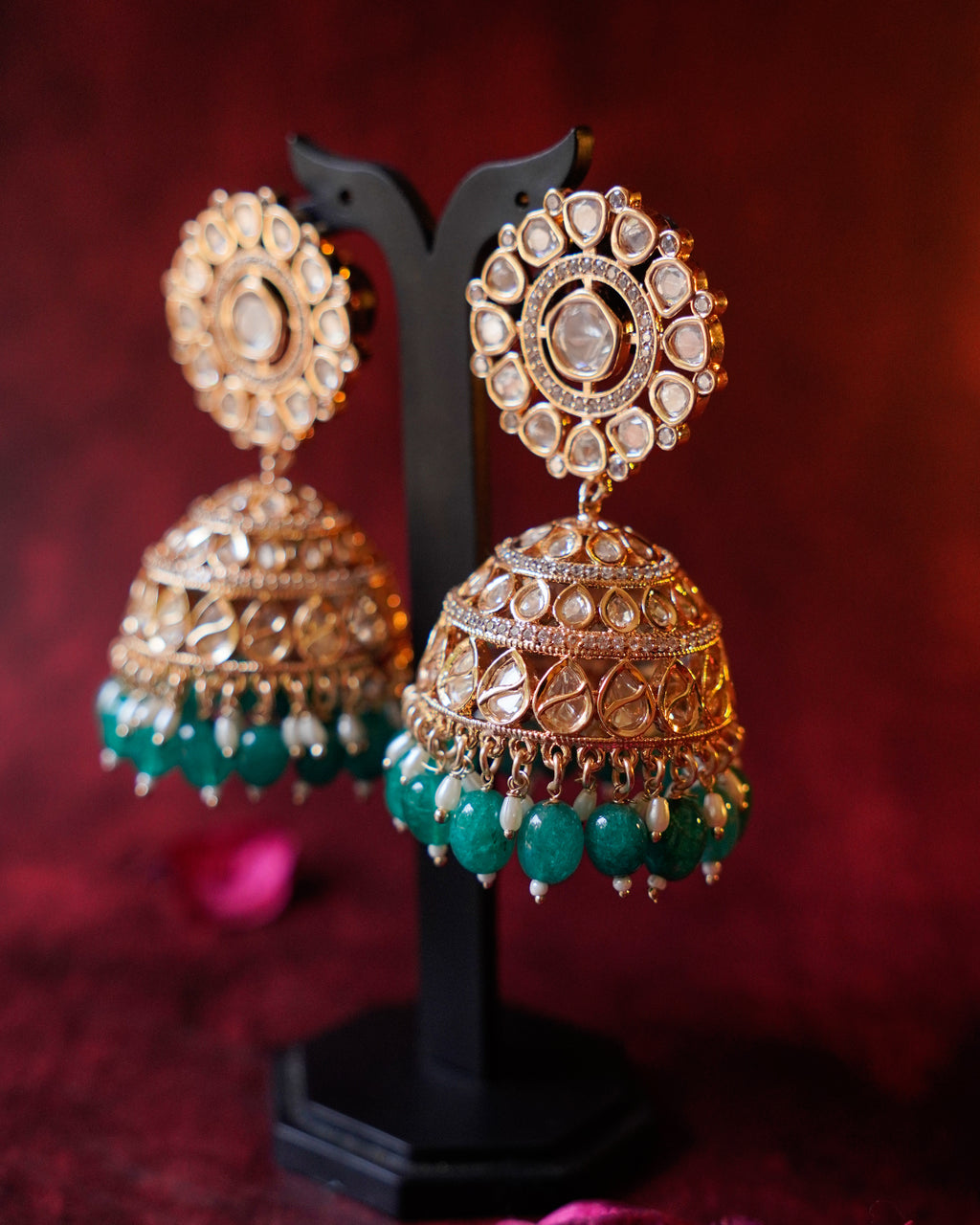 ROOP -Regal Gold & Emerald Jhumka Earrings